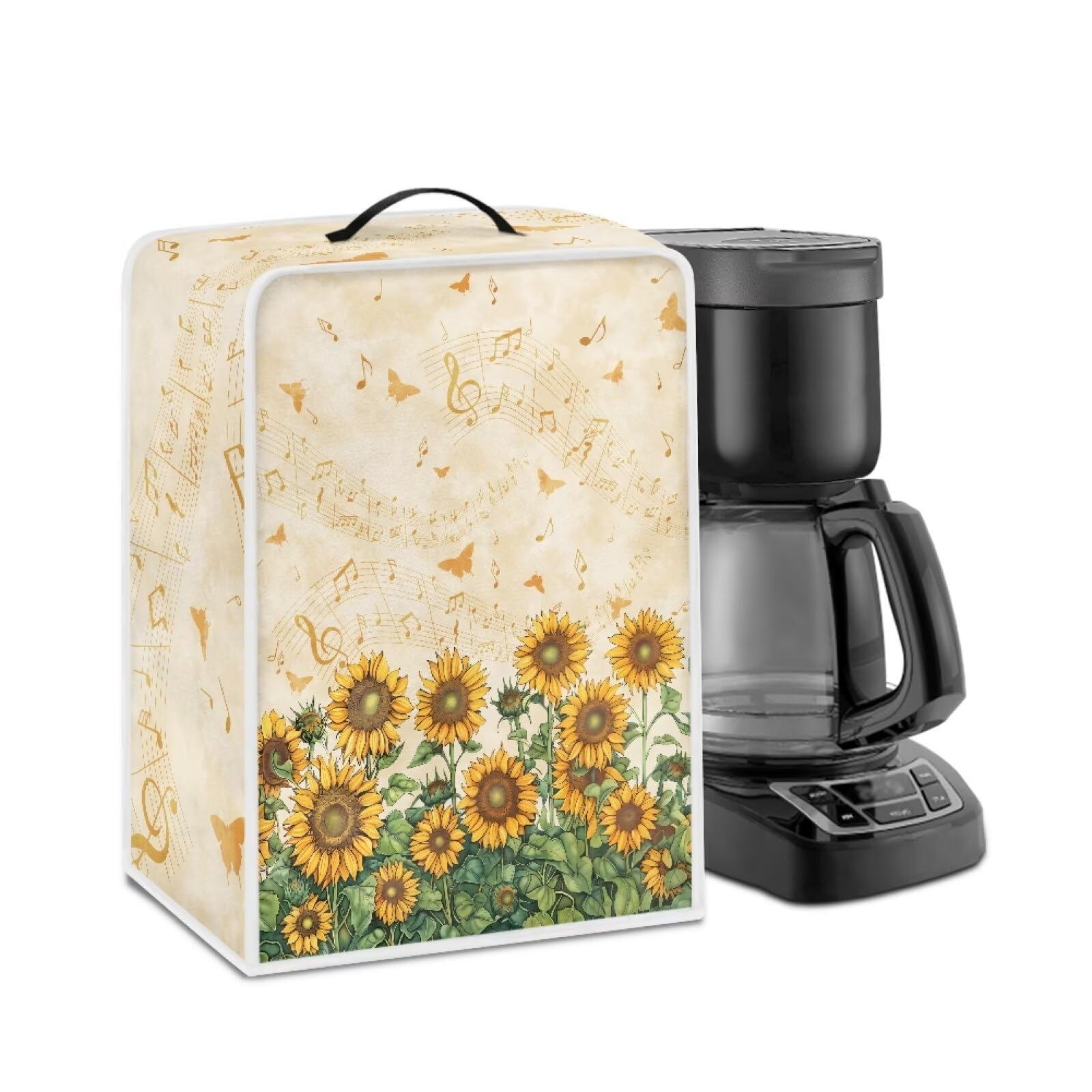 Sunflower Music Coffee Maker Cover Lightweight Coffee Machine Dust Cover Stain Resistant Coffee Pot Cover Kitchen Accessories Decor Espresso Appliance Cover