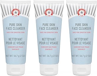 First Aid Beauty - Pure Skin Face Cleanser, Effectively Removes Makeup, Dirt, & Impurities, Gentle Cleanser Leaves Skin Soft & Supple, Fragrance Free, 2 oz, 3 ct