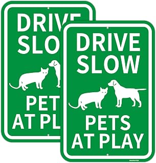 2Pcs "Drive Slow - Pets At Play" Sign | 12" x 18" Engineer Grade Reflective Aluminum,Fade Resistant, Waterproof, Dustproof, UV-Resistant and Durable