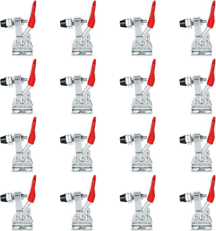 16 Pack Toggle Clamp, Small Toggle Clamps 60lb Holding Capacity 201-L Horizontal Adjustable Toggle Clamp Quick Release Hold Down Clamps for Woodworking, Smoker, Doors, Cabinets, Tool Boxes