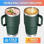VEGOND 20 oz Tumbler avec poignée et paille, en acier inoxydable Voyage isolé tasse de café épreuve de déversement double mur tasse de tumbler en métal garde boire chaud et froid, vert foncé paquet de 1
