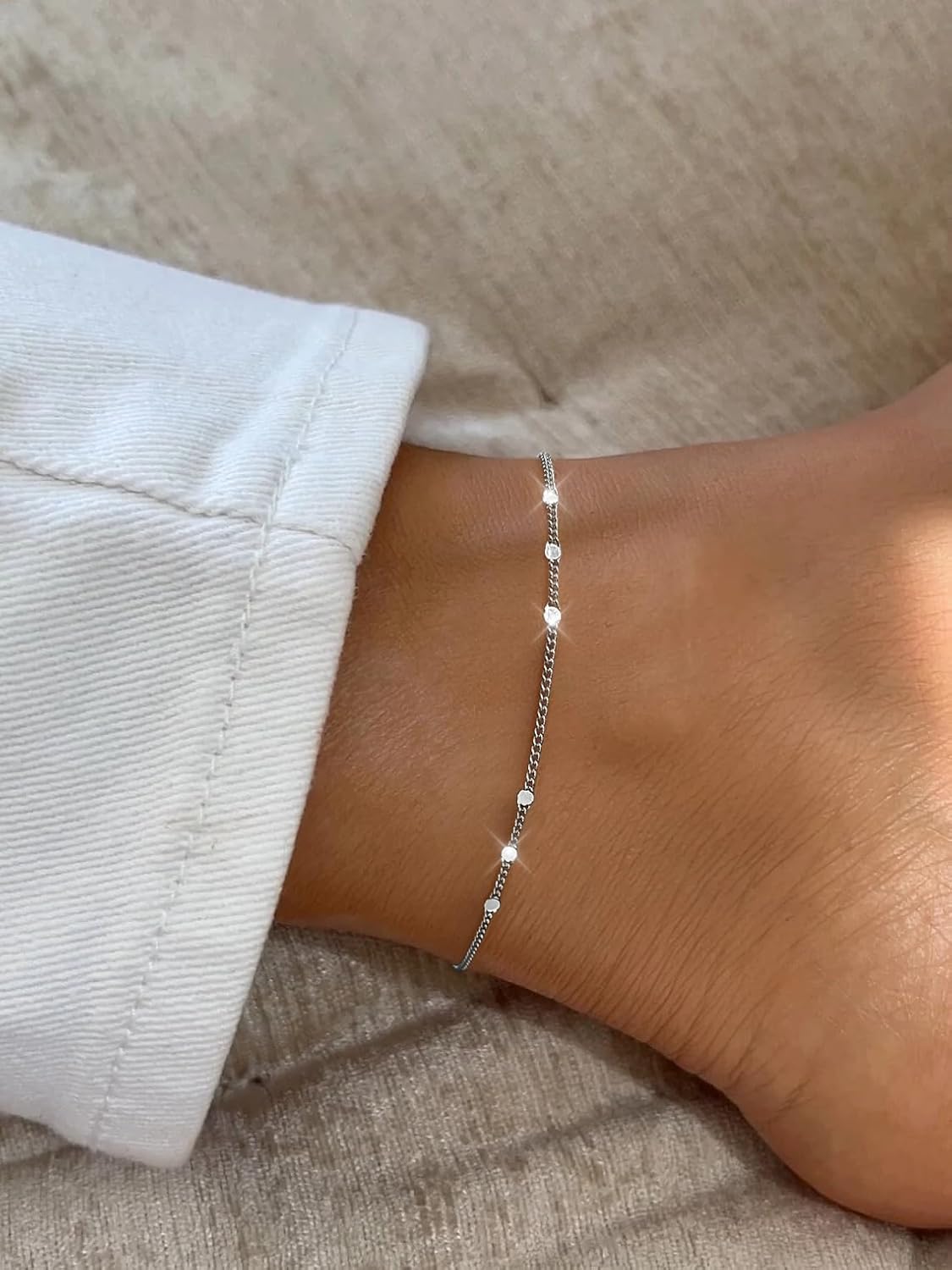 Gold Anklet Silver Ankle Bracelets for Women, 14k Gold Plated Anklets for Women Waterproof Adjustable Hypoallergenic Cute Dainty Simple Twist Chain Anklet Trendy Foot Jewelry Gift - Image 2