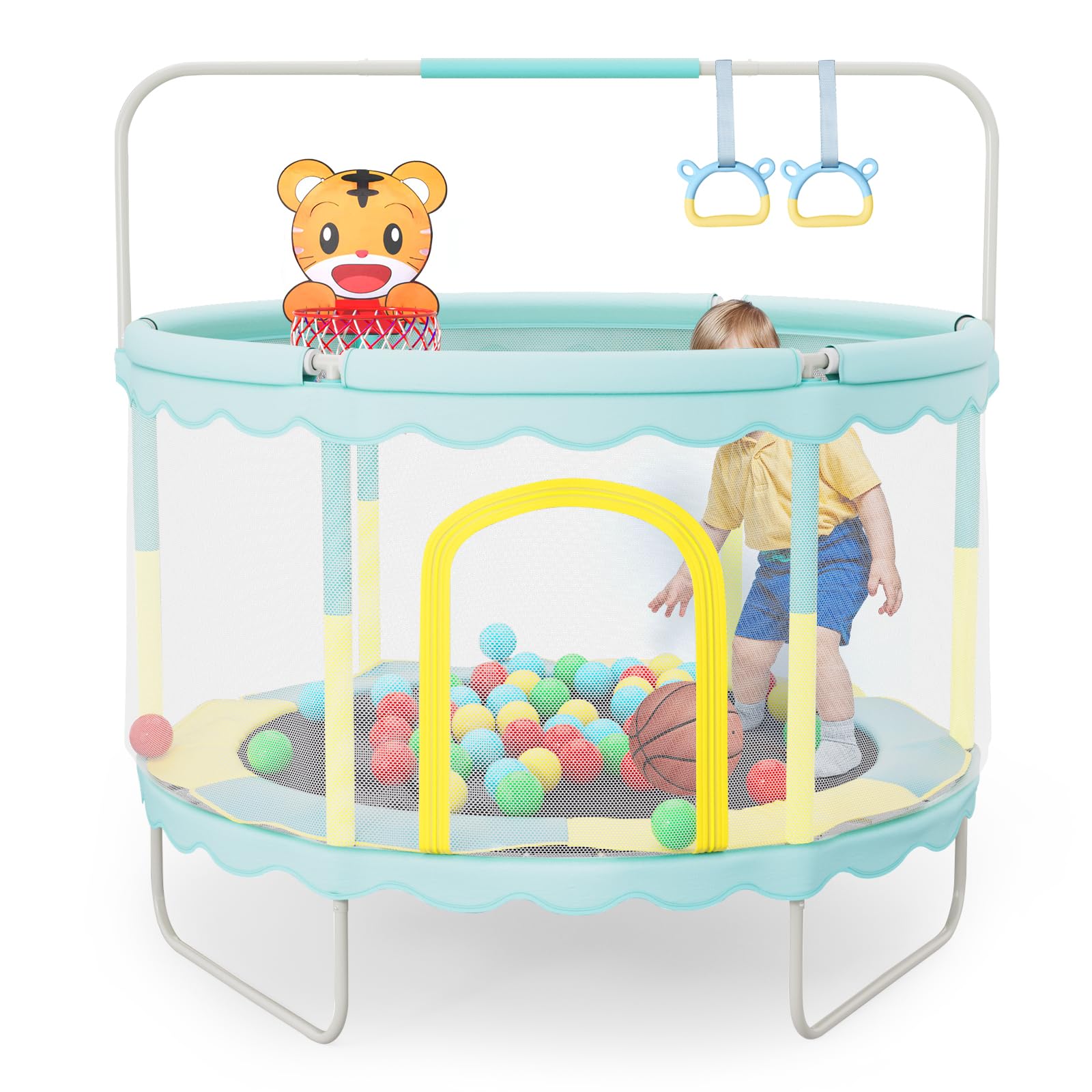 The Fellie Trampoline for Kids 8FT Trampoline for Toddlers Indoor Outdoor Trampolines with Safety Enclosure Net Junior Jumper Trampolines with Ladder