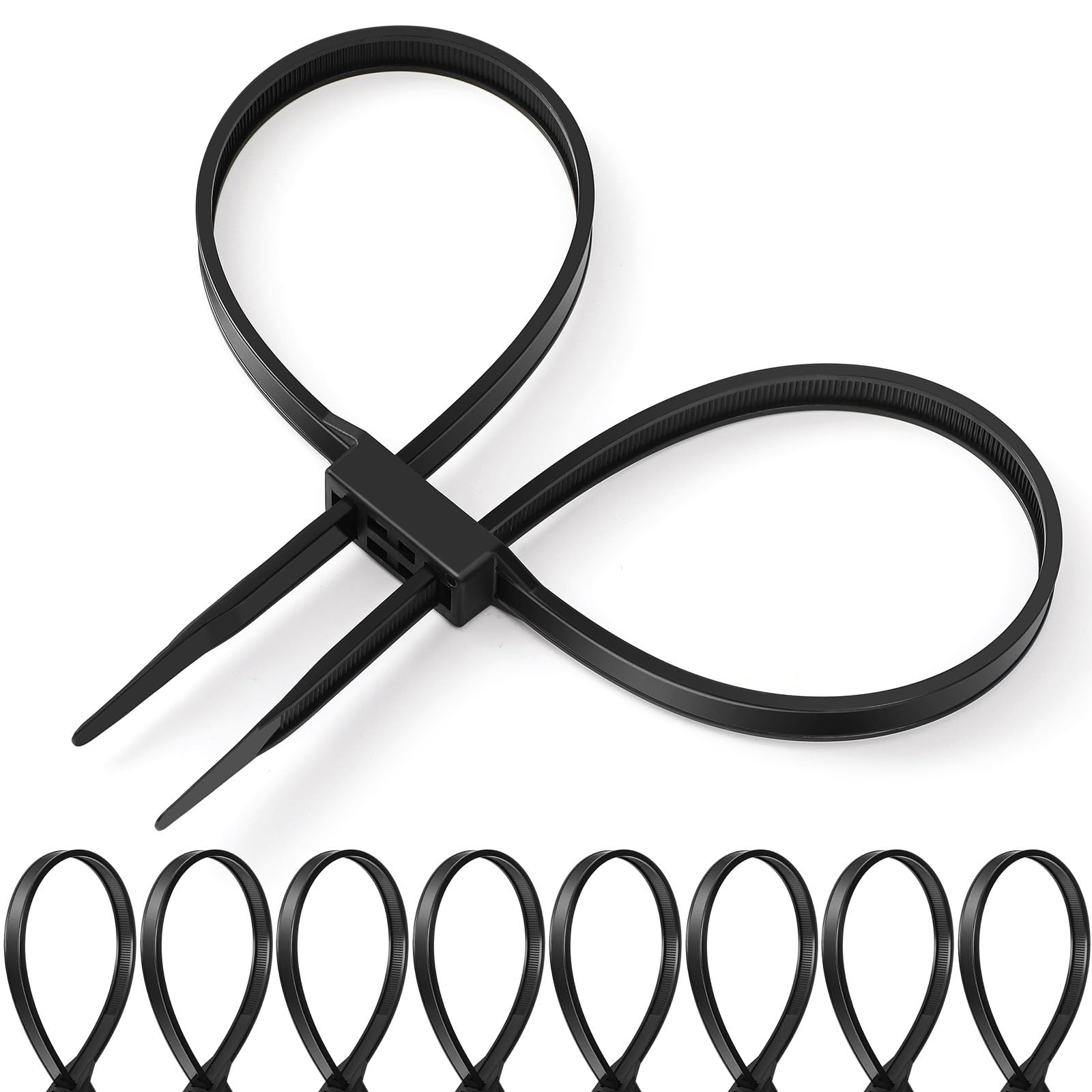 Wonderjune 30 Pcs 35.4 Inches Zip Tie Handcuff Heavy Duty 250 Lbs, Black | Strong Nylon Cuffs, Plastic Cable Ties, Double Loop Disposable Restraints