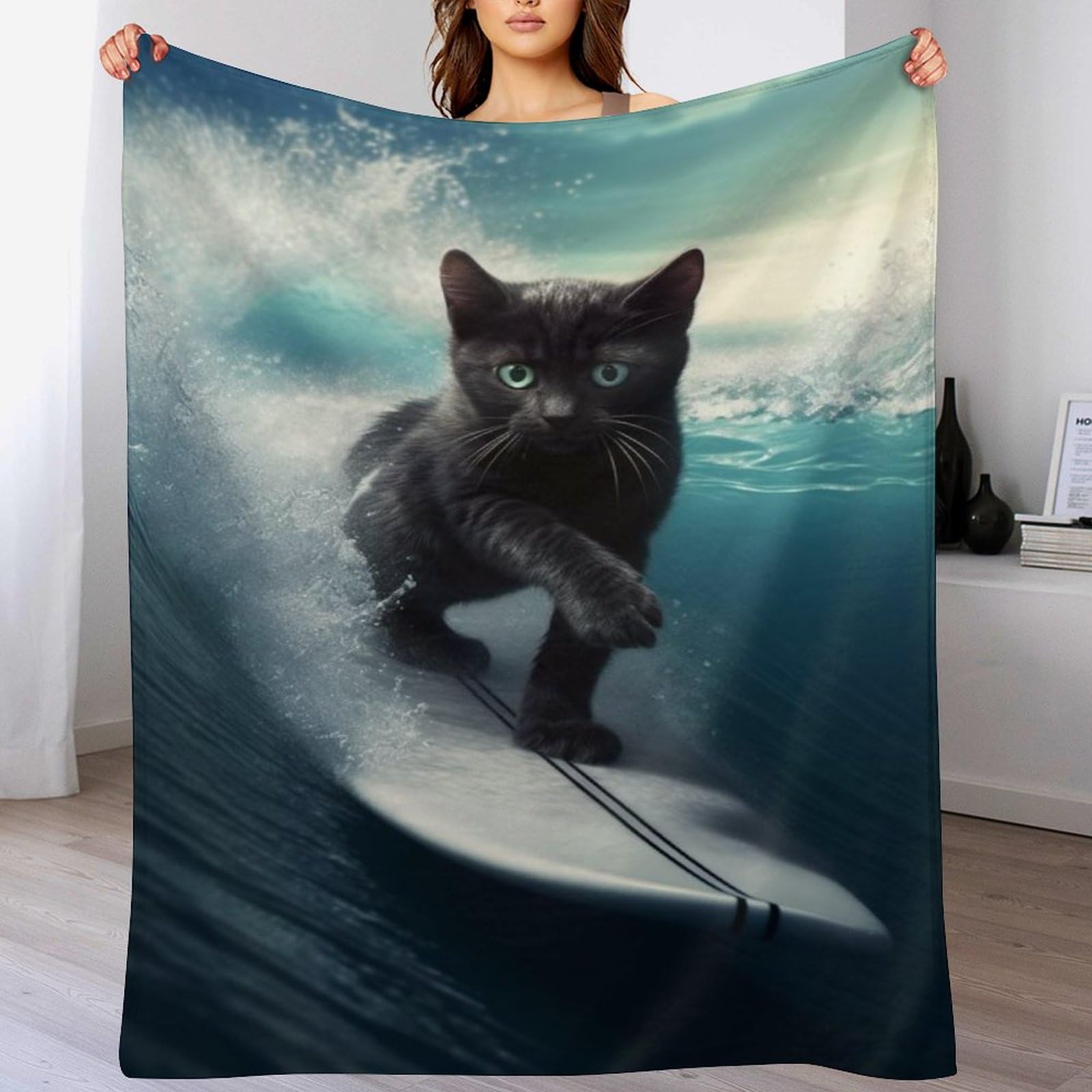 Plaid chat mignon en flanelle 100x130 cm pour lit et canapé