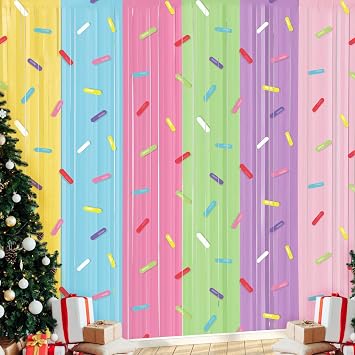 Blosssound 2 Packs Donut Party Decorations 3.3 x 6.6 ft Going Away Party Decorations Donut Sprinkle Foil Fringe Curtain Ice Cream Tinsel Streamers for Goodbye Birthday Baby Shower Sweet Shop Decor