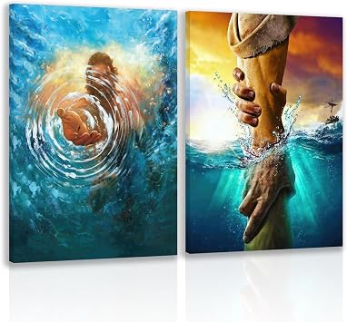 HLXRAE Christian The Hand of God Wall Art Set of 2, Wrapped Canvas 12x16 In