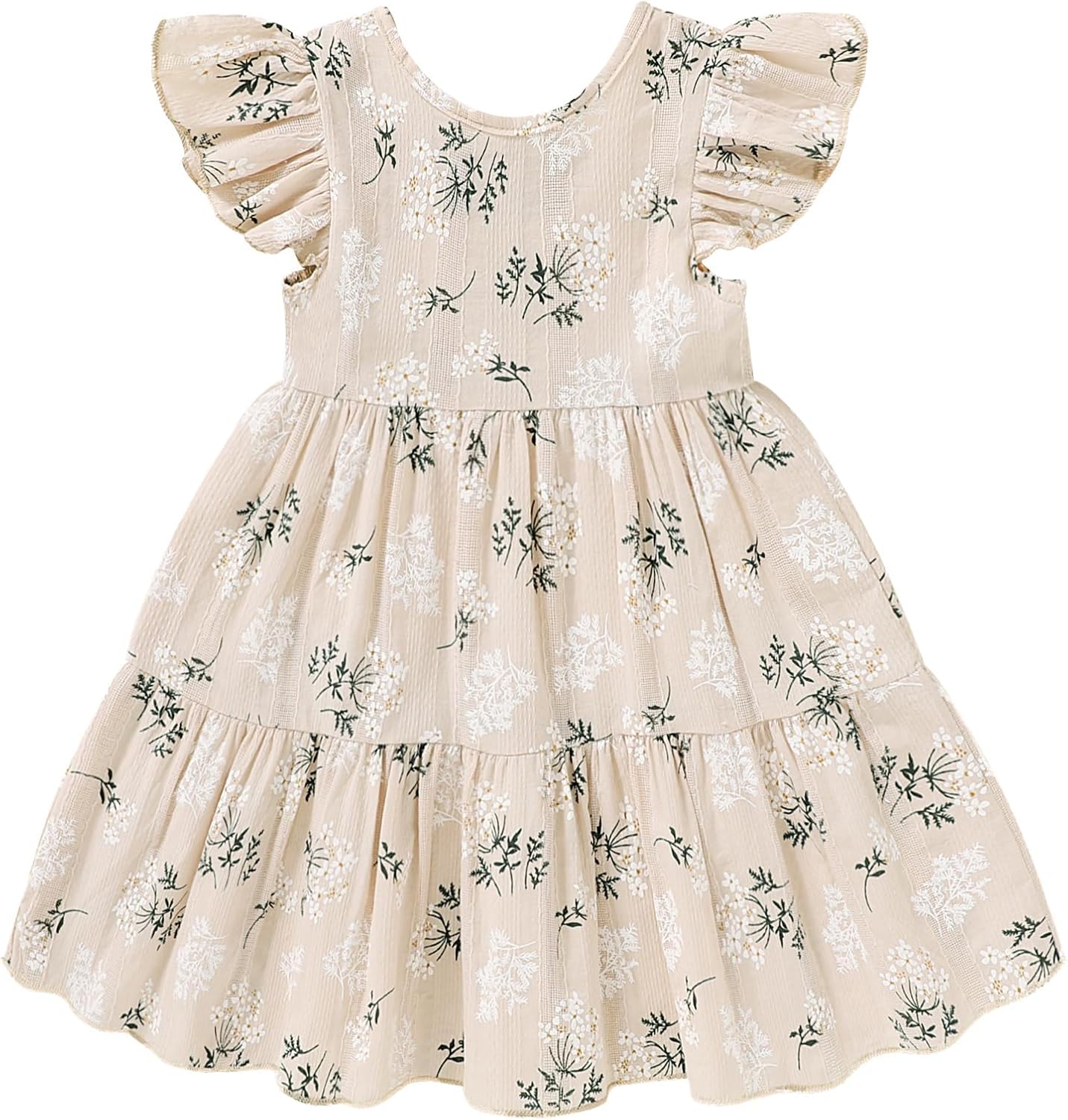 YOUNGER TREE Toddler Baby Girl Boho Dress Linen Ruffle Sleeveless Casual Dress Kids Solid Floral Summer Beach Sundress