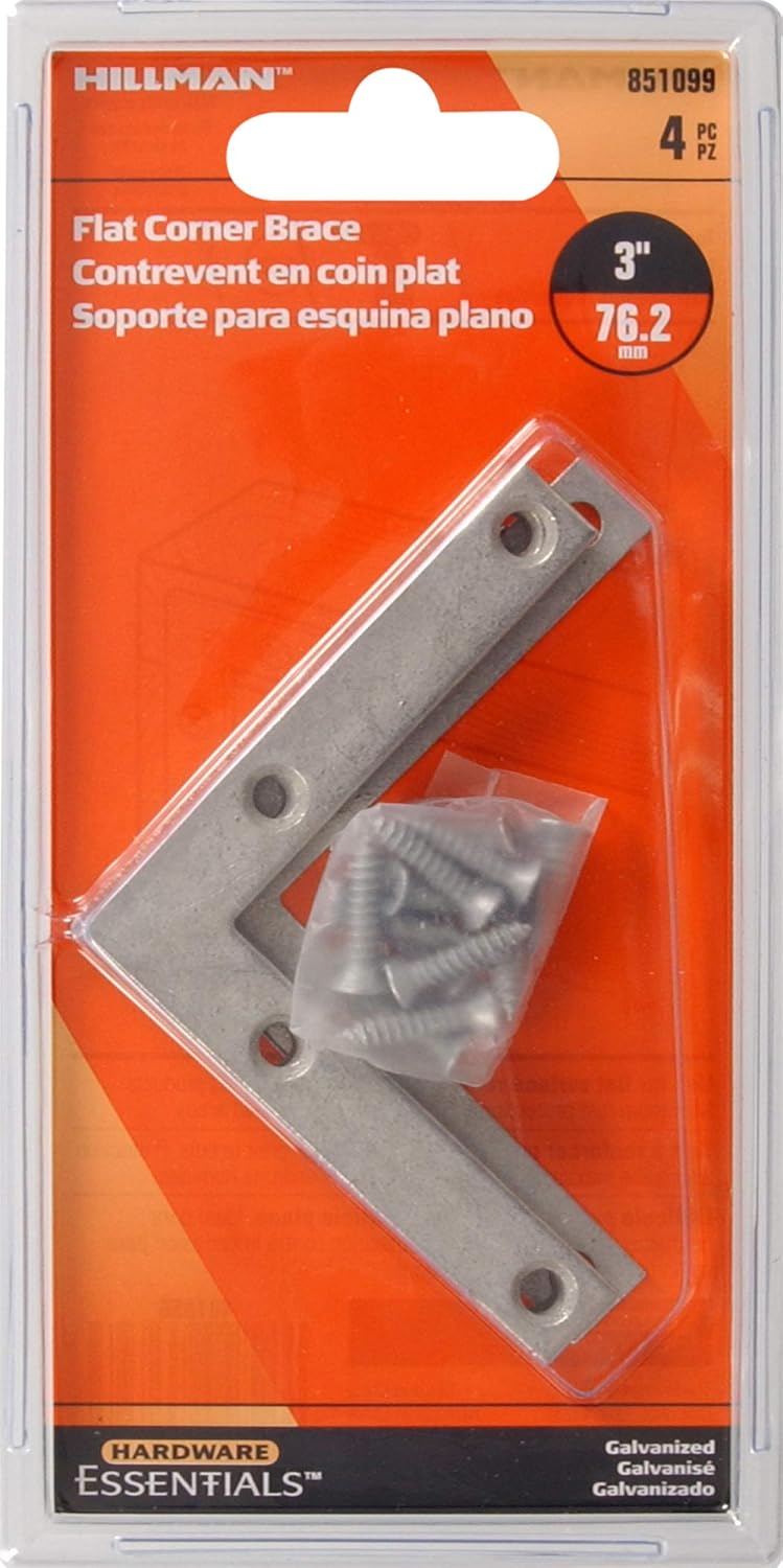Hardware Essentials 851099 Flat Corner Iron Galvanized 3" x 1/2" - 4 Pack : Industrial & Scientific