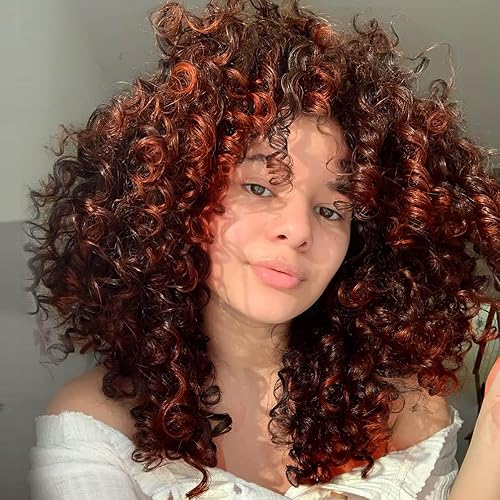Pelucas rizadas para mujeres negras, peluca afro rizada con flequillo, pelo sintético mezclado con marrón, pelucas afro rizadas con 1 peine de
