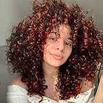 YEAME Curly Wigs for Black Women - Orange Brown Mixed Synthetic Afro Curly Wigs with Bangs, 15 Length, Heat Resistant, 21.75 Cap Size