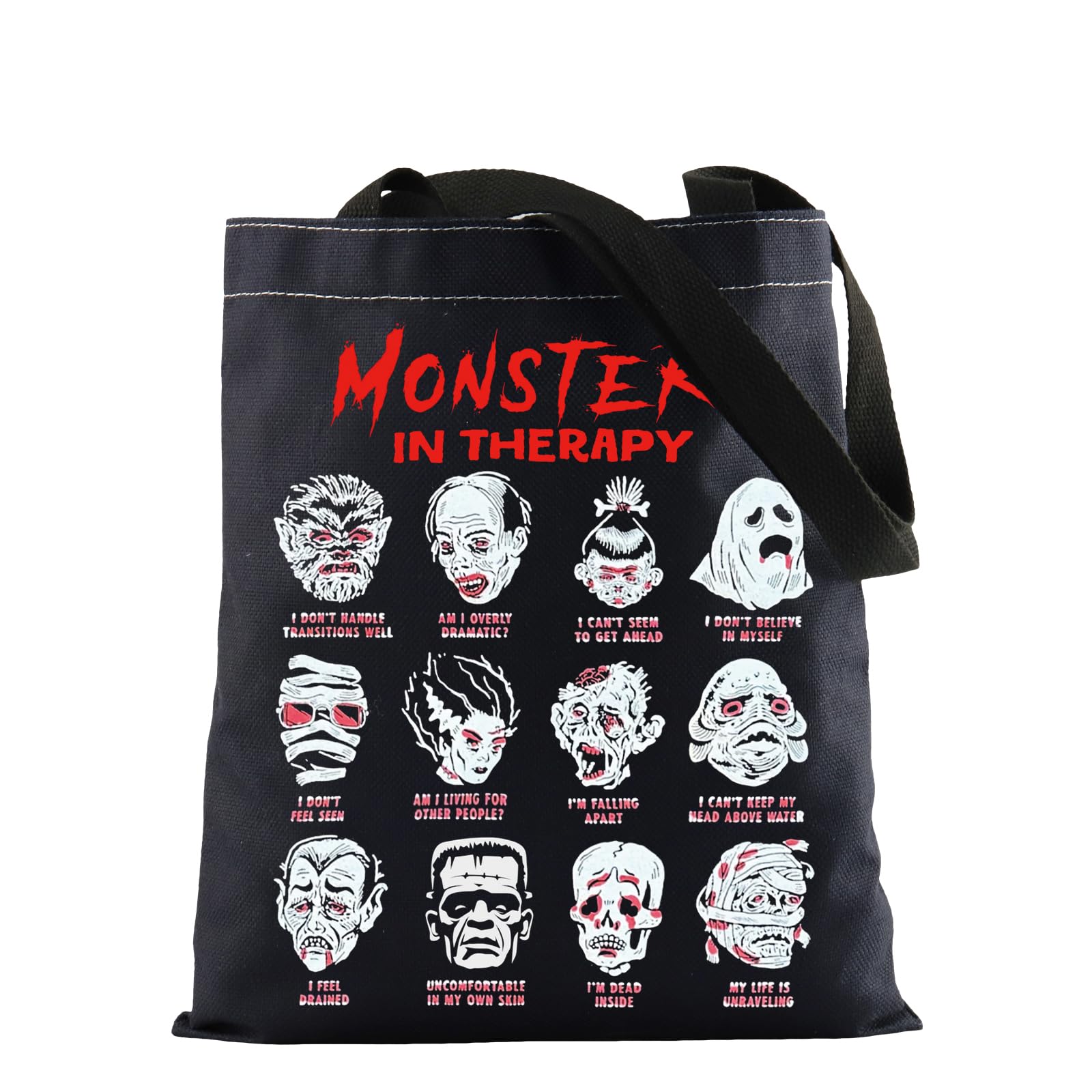 FOTAP Horror Movie Inspire Tote Bag Monsters In Therapy Tote Bag Zombie Fan Gift Spooky Season Gift Halloween