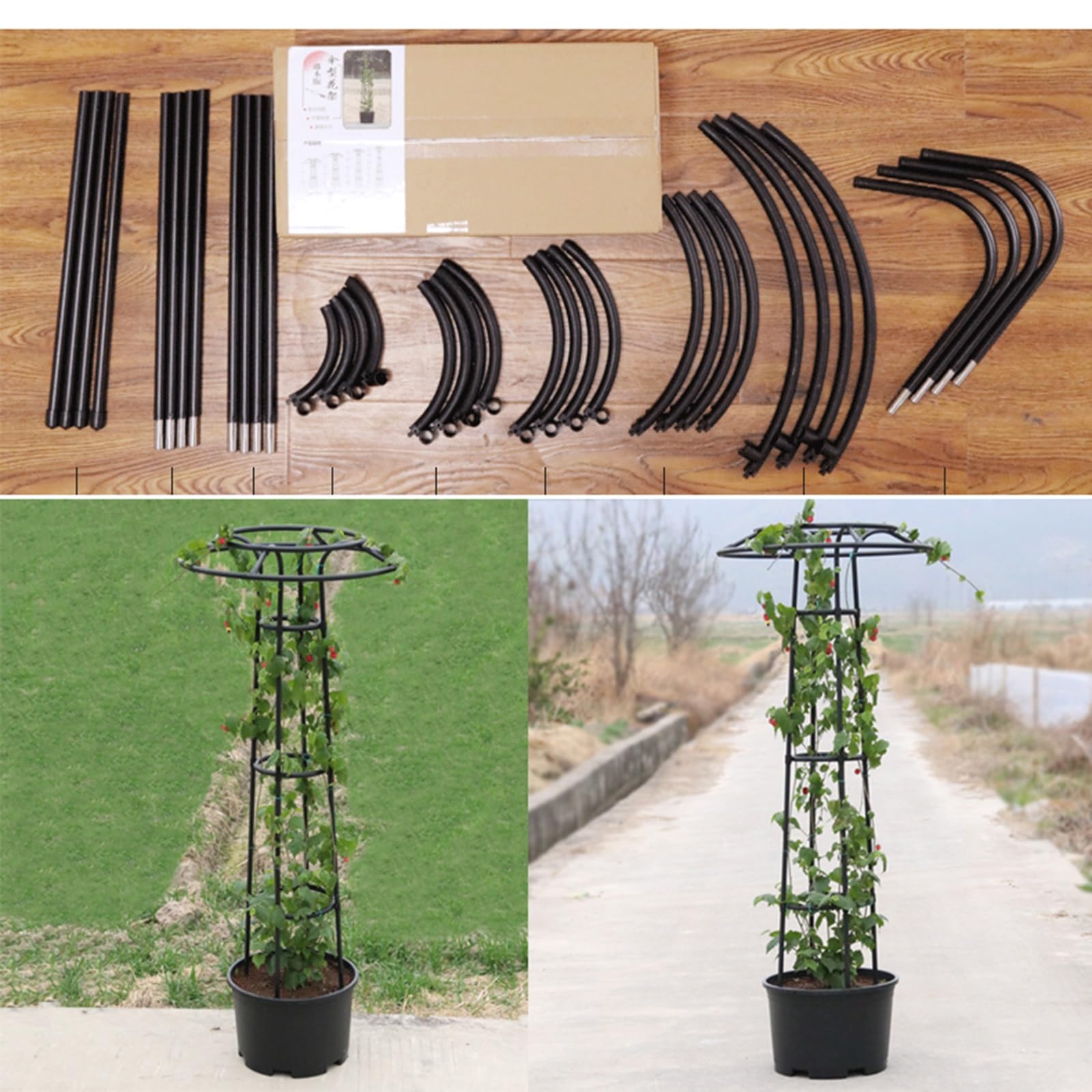 Garten-Obelisk-Spalier aus Metall, 145 cm, Pflanzenstütze für Kletterpflanzen, Rosen, Clematis und Jasmin, Blumenständer, Schirmspalier für Gartendekoration im Freien