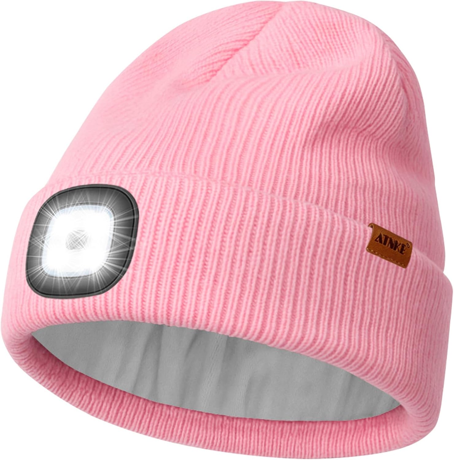ATNKE LED Lighted Beanie Cap, USB Rechargeable 4 LED Running Headlamp Lined Fleece Hat with Light Gift for Men and Women