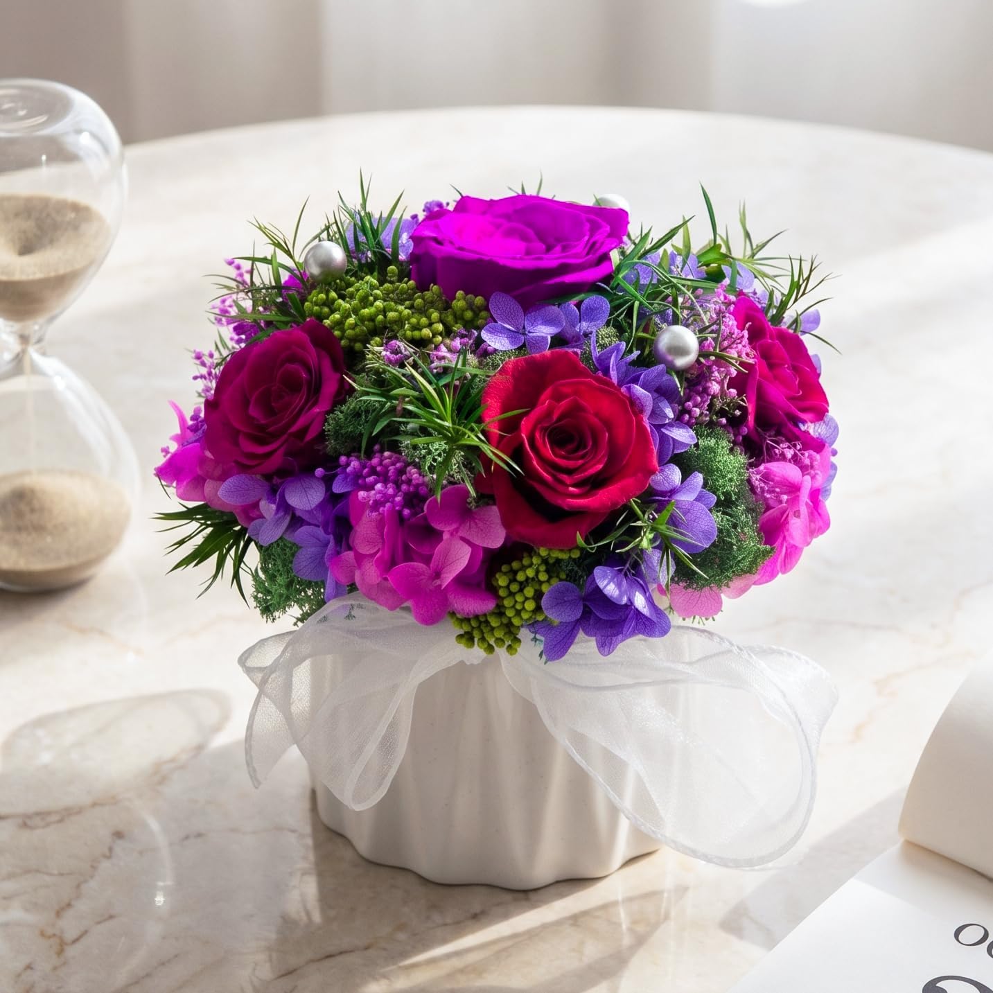 Preserved Flower Bouquet with Vase for Delivery Prime | Natural Forever Rose Gift For Women (Yellow & Champagne Eternal Floral Arrangement)