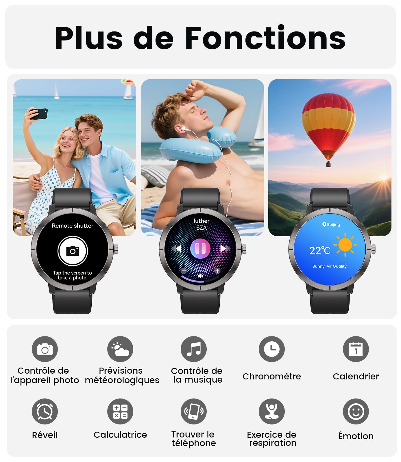 Montre Connectée Homme Femme avec GPS,10 Jours Batterie,1,35'' Amoled Écran/Aluminium Boîtier/5ATM,170+ Modes Sportifs,Fitness Tracker avec Fréquence Cardiaque,Suivi de Sommeil,pour iOS Android,Noir