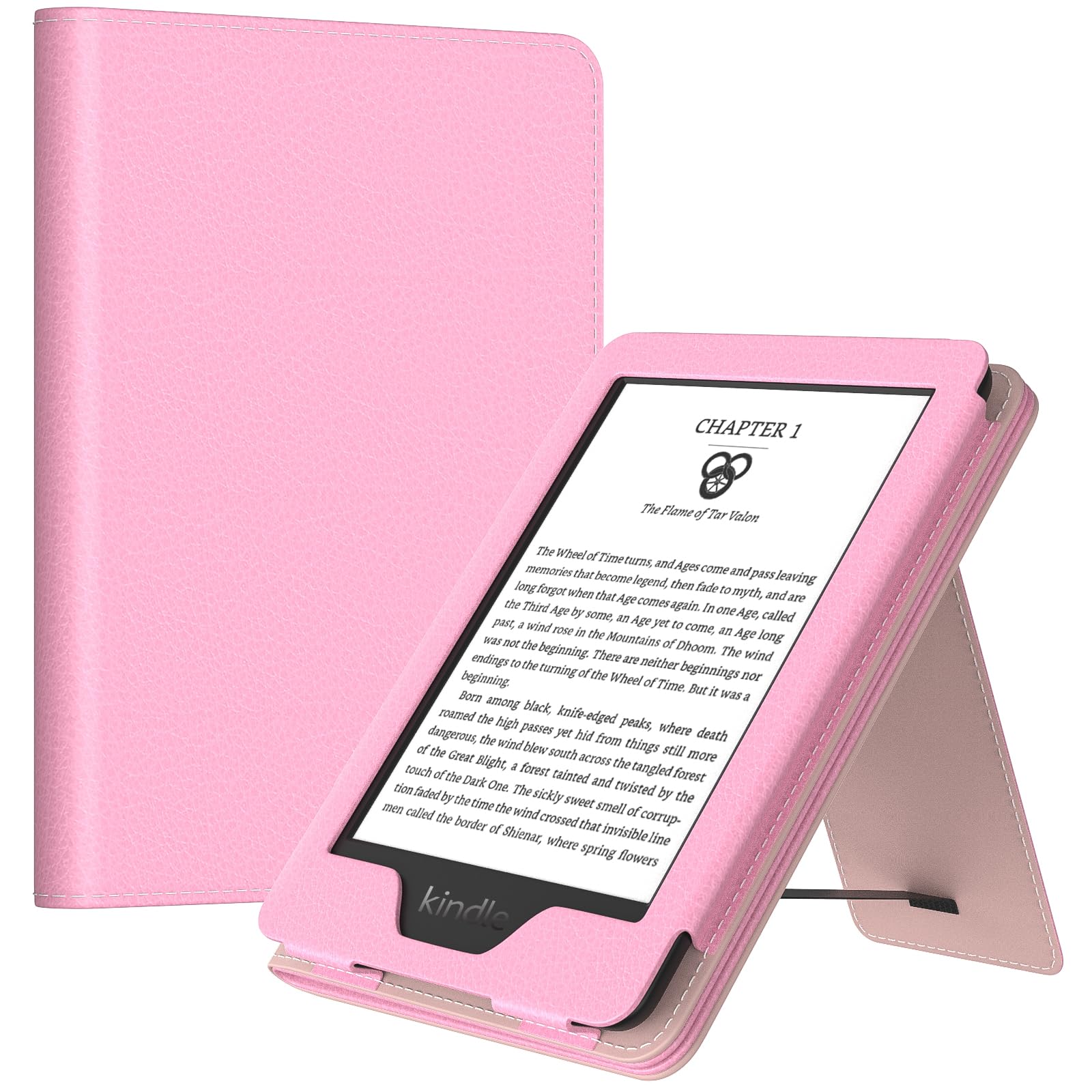 MoKo Case for 6" All-New Kindle(11th Generation 2024/2022 Release), Lightweight PU Leather Cover Stand Shell with Hand Strap Auto Wake/Sleep for Kindle 2024 11th Gen e-Reader, Nosegay Pink