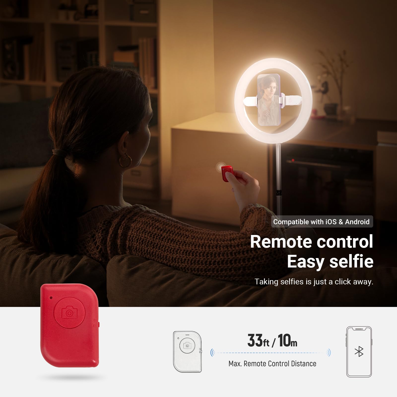NEEWER Versión de Nivel de Entrada de 10 Pulgadas, 7 W, Anillo de luz LED con Soporte/Soporte para teléfono/3 Modos de Color, Anillo telescópico de 69 Pulgadas, iluminación para iPhone Streaming