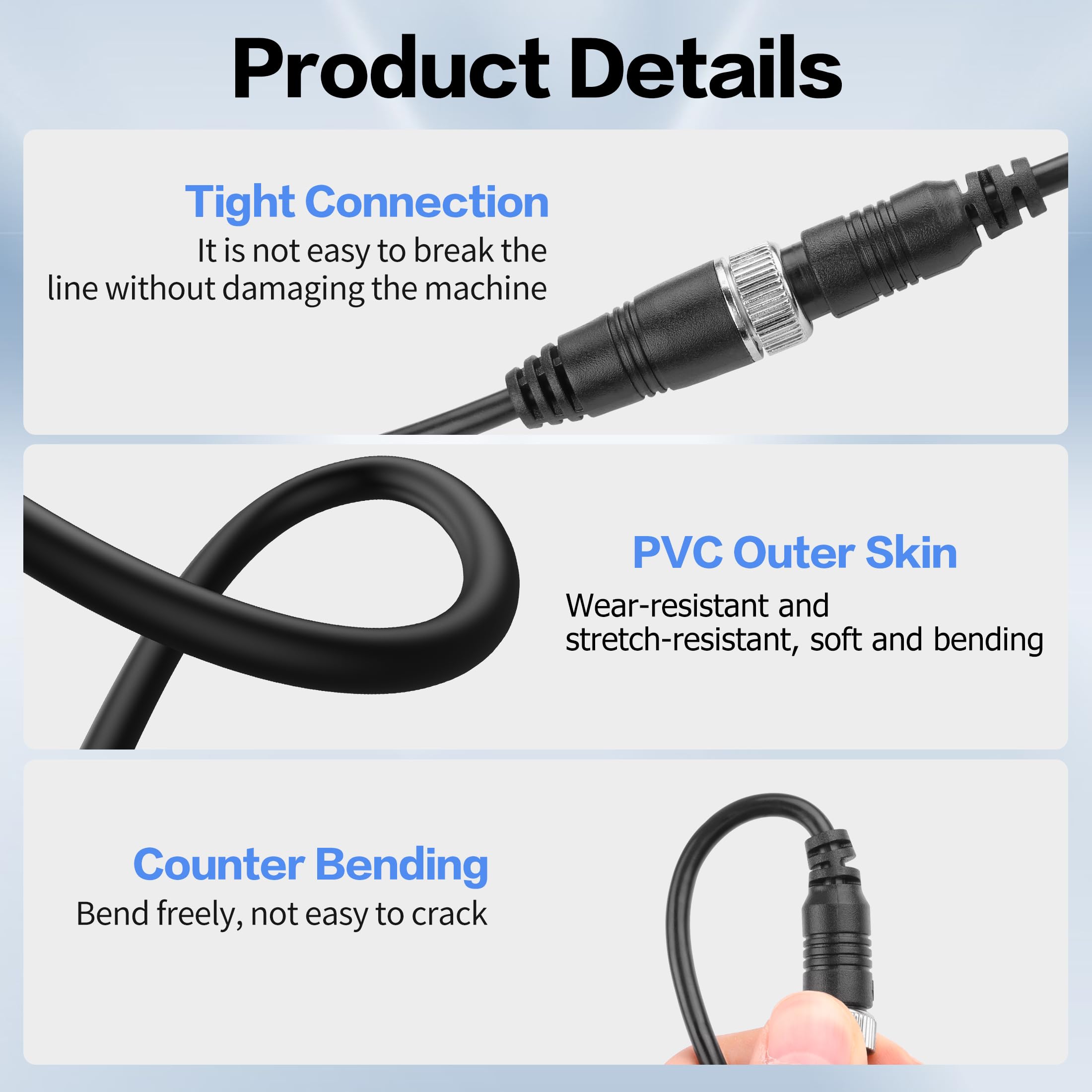 YACSEJAO Car Video 4-Pin Aviation Extension Cable M12 4Pin Backup Camera Extension Cable for CCTV Rearview Camera Truck Trailer Camper Bus Vehicle Backup Monitor System (2M/6.6FT) - Image 3