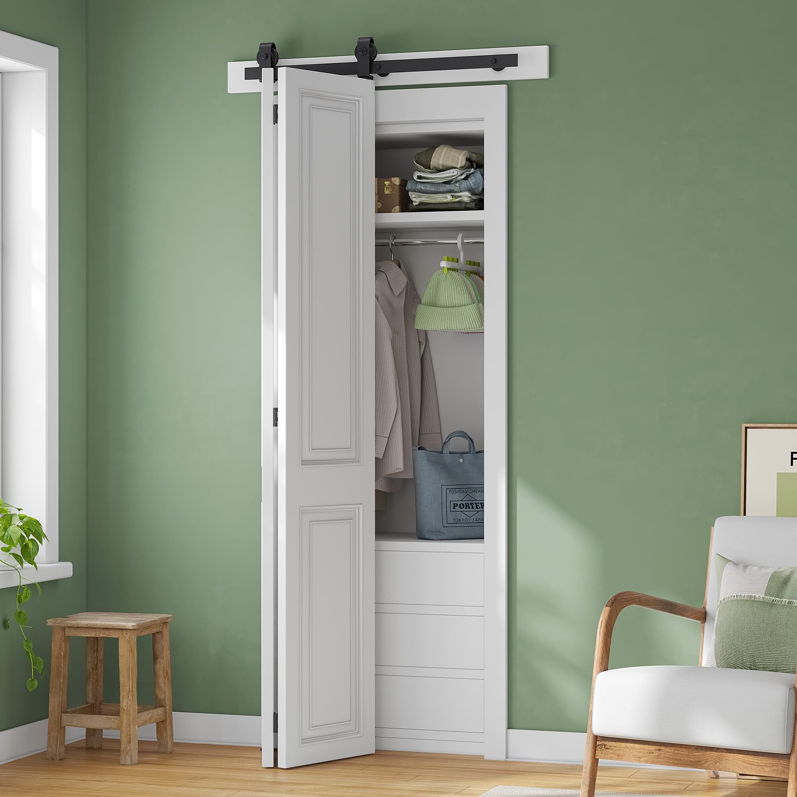 Snapklik.com : 36 Bifold Sliding Barn Door Hardware Kit, 3ft Top Mount ...