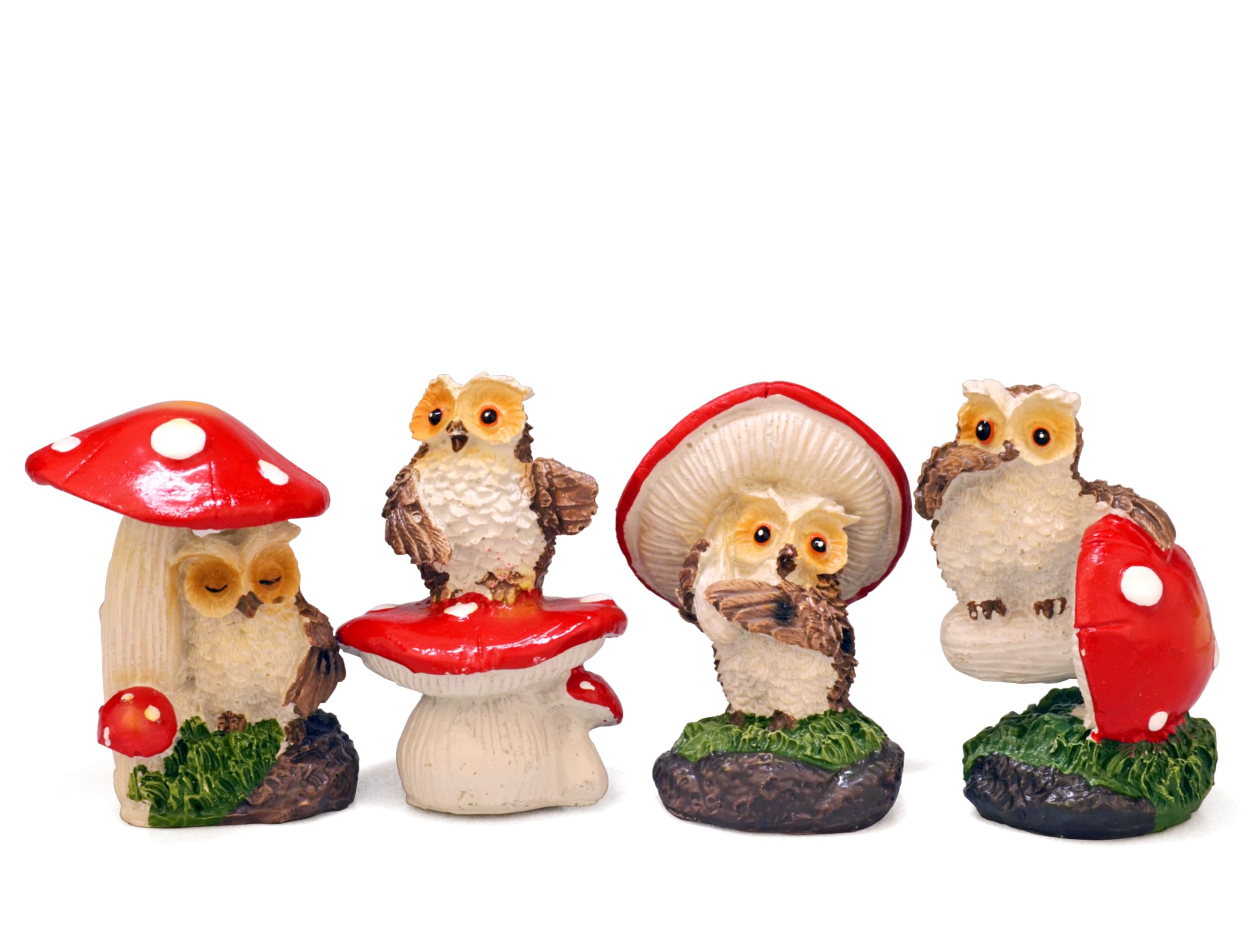 Cliocoo4cs Owl Mushroom Miniature Set for Fairy Garden, Lovely Resin Owl Figurines Kit for Garden Yard Patio Outdoor Home Decoration (Owl Mushroom Set)