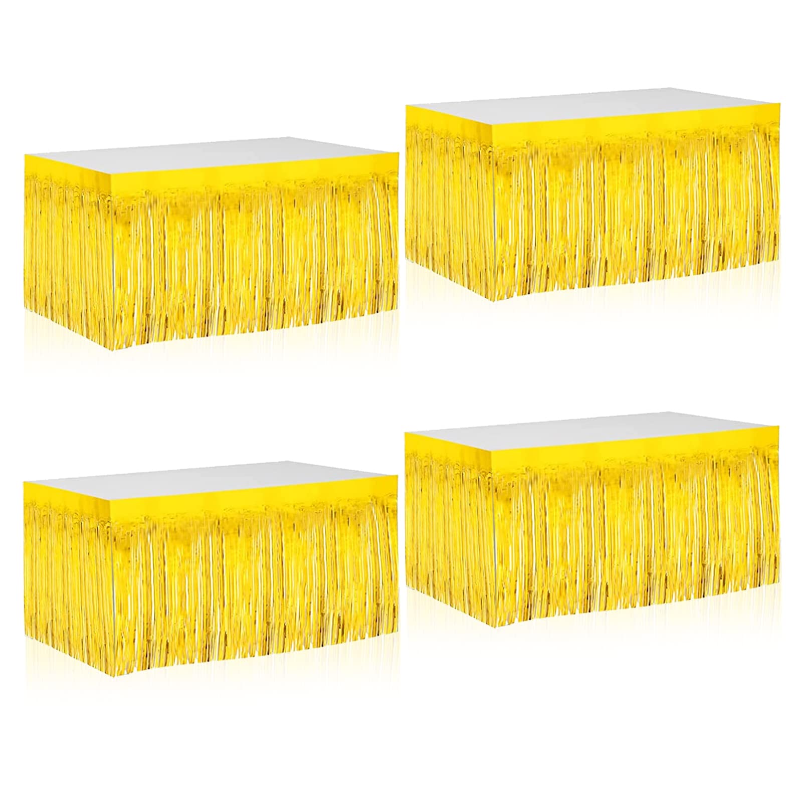 Confezione da 4 gonne da tavolo con frange metallizzate per tavolo rettangolare, tende da sfondo, per matrimoni, feste di compleanno, galleggianti da parata, tavoli da dessert, 73 x 274 cm,