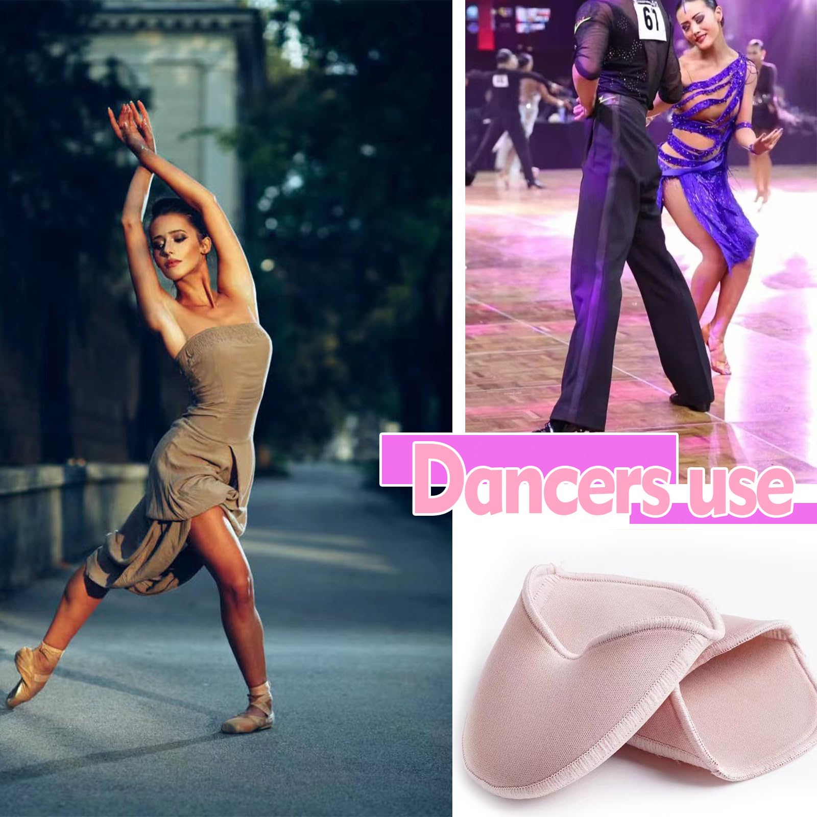 LAQWYNKB protector dedos pie, Puntera para Zapatos de Punta Protectores de Puntas para Ballet Plantillas Antideslizantes Protector Dedos Pies para Mujeres y Niñas, Rosa Claro