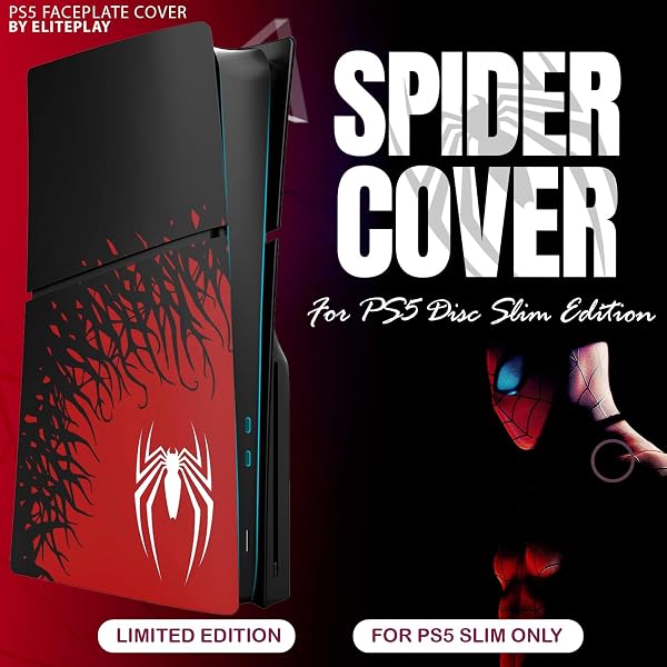 ElitePlay Coque de remplacement pour façade de console PS5 Spider pour Playstation 5 modèle Slim Edition Disque avec accessoires araignée - 2