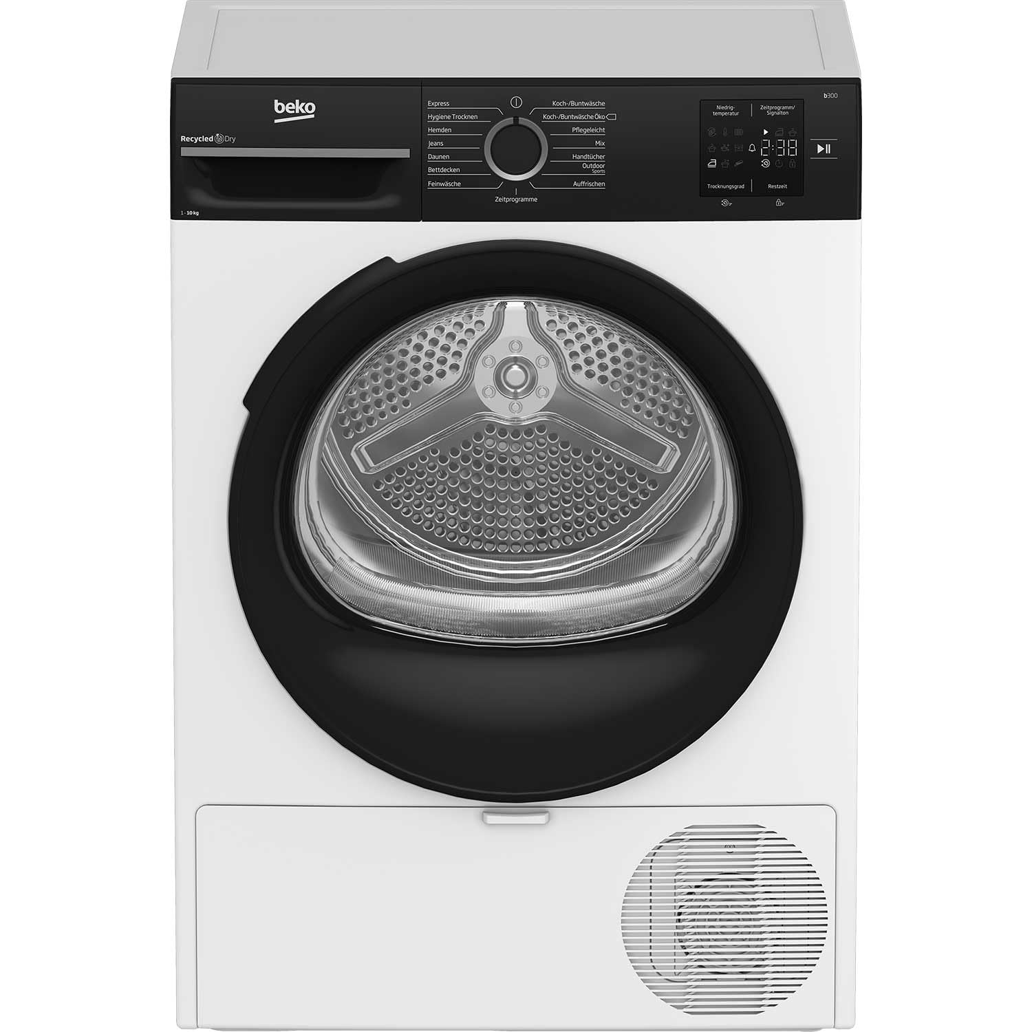 Beko BM3T30230W Wäschetrockner, 10 kg, Frontlader Wärmepumpentrockner, 15 Programme, Sensortrocknung, Säulenfähig, Aquawave Schontrommel, Weiß