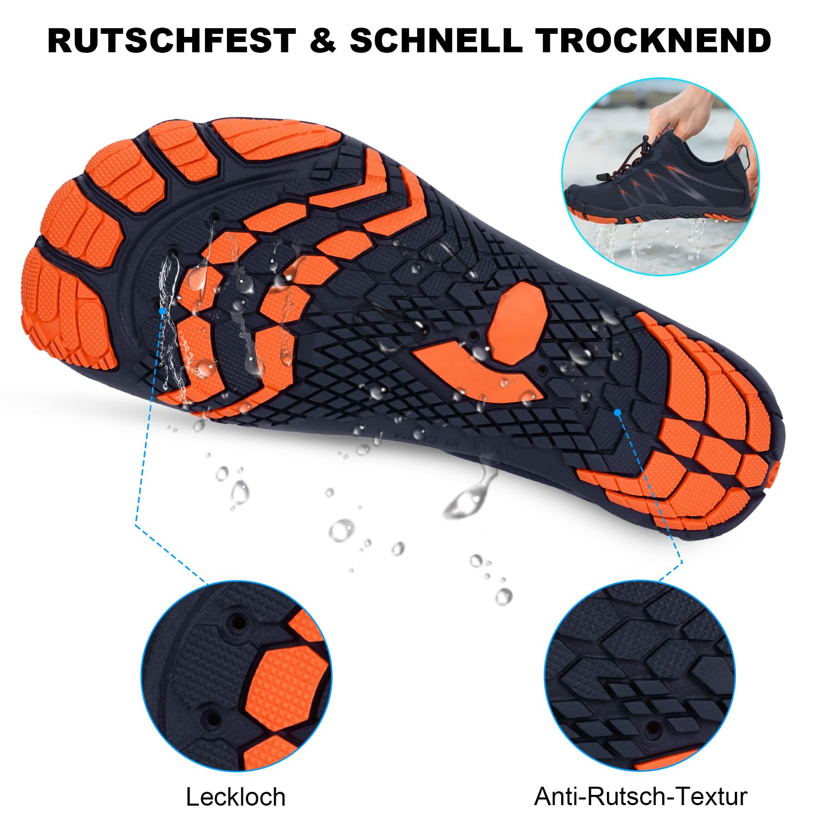 RUYI Unisex Barfußschuhe Damen Herren Traillaufschuhe, Weich Leicht Fitnessschuhe mit rutschfest Sohle & Breiter Zehenbox, Schnell Trocknend Badeschuhe