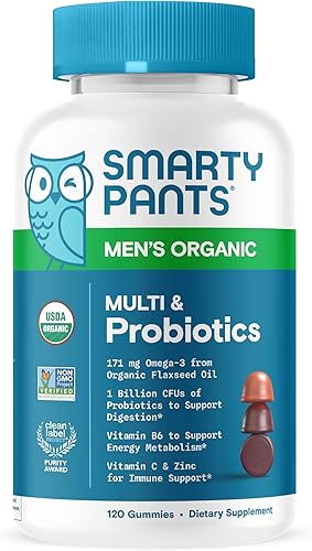 Smartypants Multivitamínicos orgánicos para hombres vitaminas diarias de gomitas probióticos vitaminas C D3 B12 zinc y omega 3 para apoyo