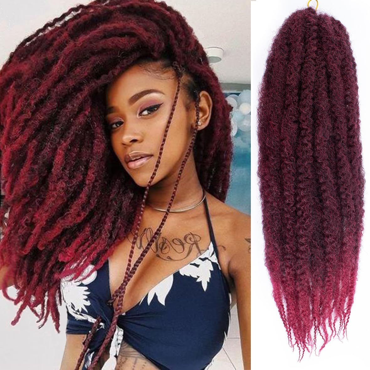 Kachanaa 24 Inch Pre Fluffed Marley Twists Hair for Braiding 8 Packs Afro Kinky Curly Hair Extensions for Senagalese Twist and Jumbo Twist/TBUG#
