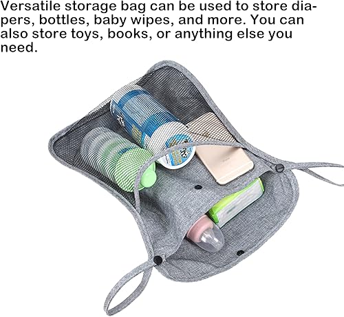 Miniatura 3 de Bolsa colgante portátil para cochecito con dos bolsillos de almacenamiento, organizador para pañal, pañal, bebé, botella/juguete, bolsa de red de