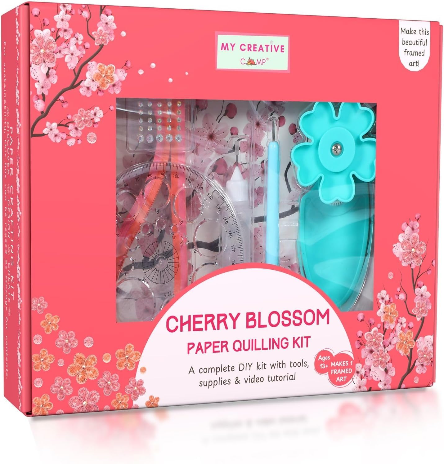 MY CREATIVE CAMP Paper Quilling Kit for Beginners – DIY Craft Kit for Kids, Teens &amp; Adults with Tools, Instructions &amp; Storage, Creative Art Projects &amp; Wall Décor (Cherry Blossom Kit)