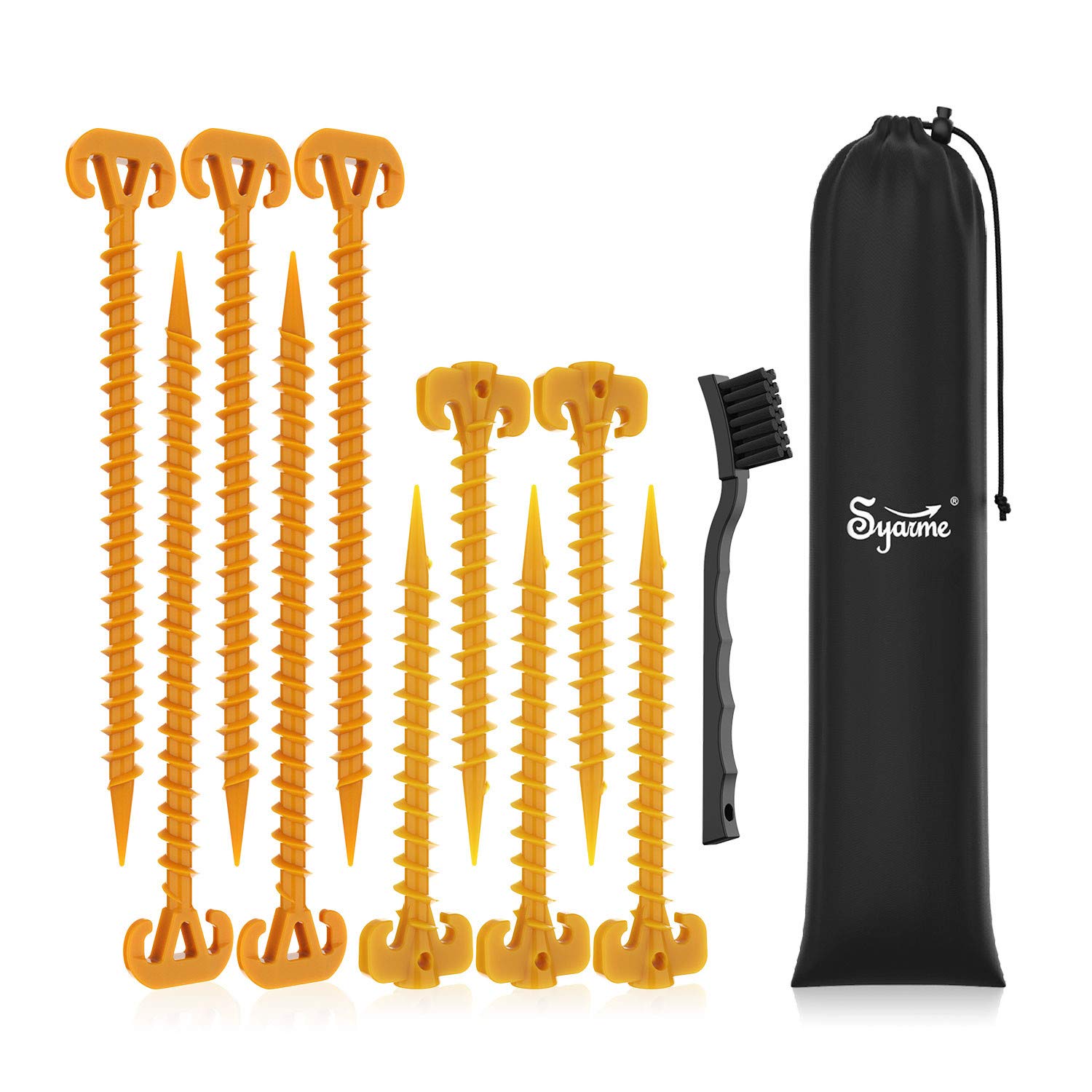 Tent Stakes,Spiral Ground Anchor 28cm/11" Orange,On the Beach and Lawn for Securing Animals,Tents,Canopies and Beach Blankets Etc,Plastic Pile 10pc-Pack,Includes Brush and Bag