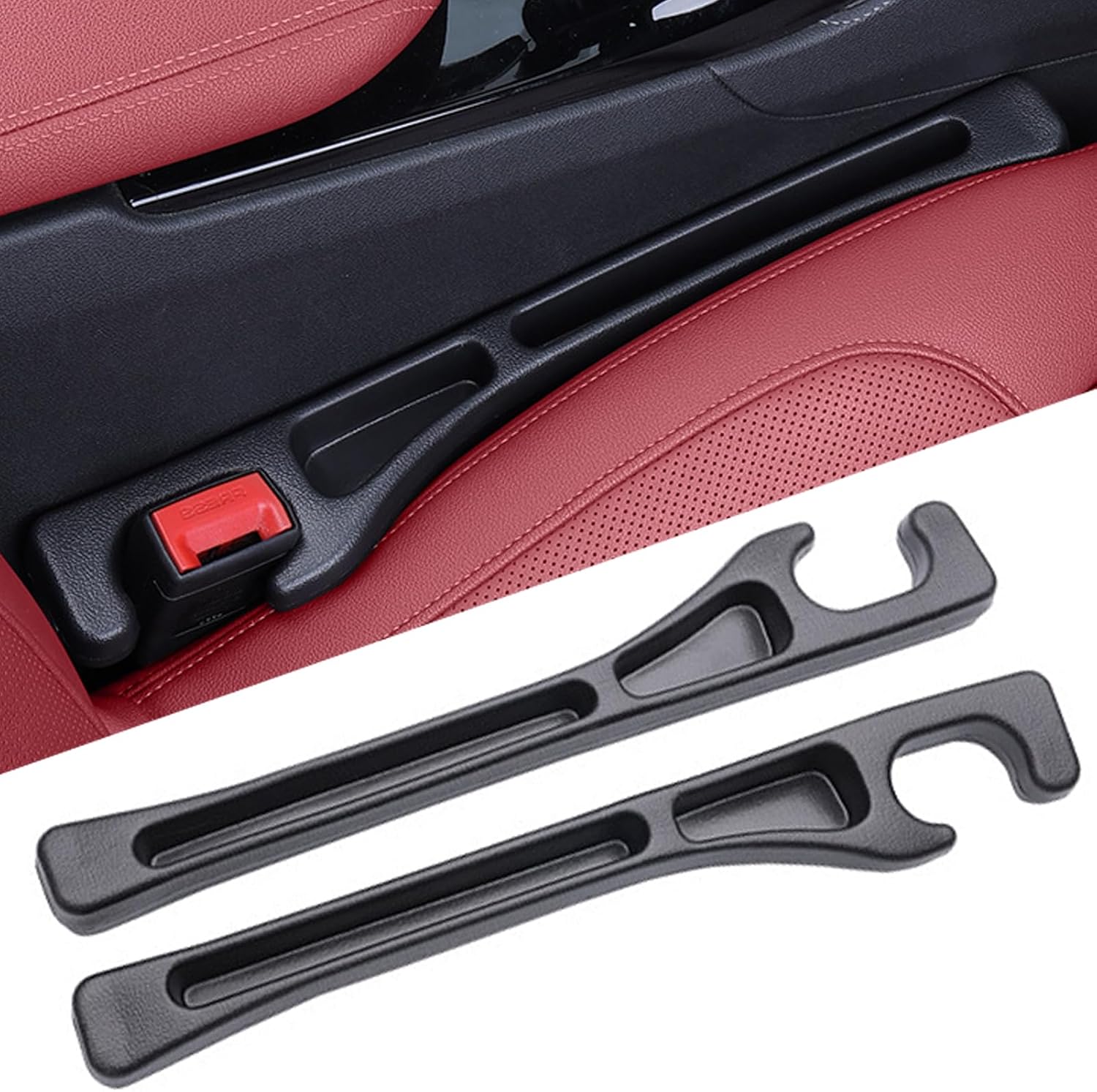 Car Seat Gap Filler 2 Pack, Universal Seat Gap Organizer with Dual Storage Slots for SUV Truck Sedan, Soft Foam Plug Prevents Phone Keys Coins Dropping, Auto Interior Accessories
