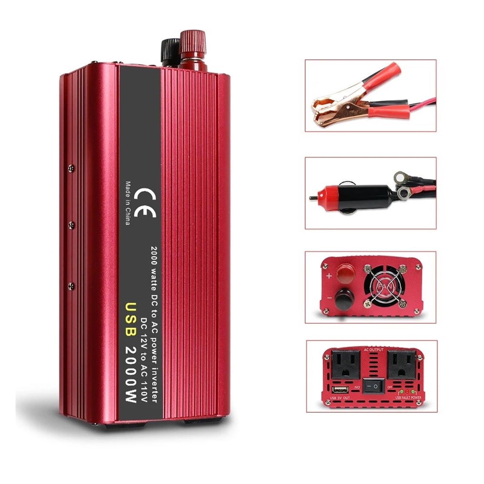 Inversor Corriente Inversor Portátil 1500 W 2000 W 2600 W 12 V 110 V 60 Hz para Uso Doméstico con Enchufe Estadounidense Accesorios para Automoción Convertidor(12V 2600W US 60HZ)
