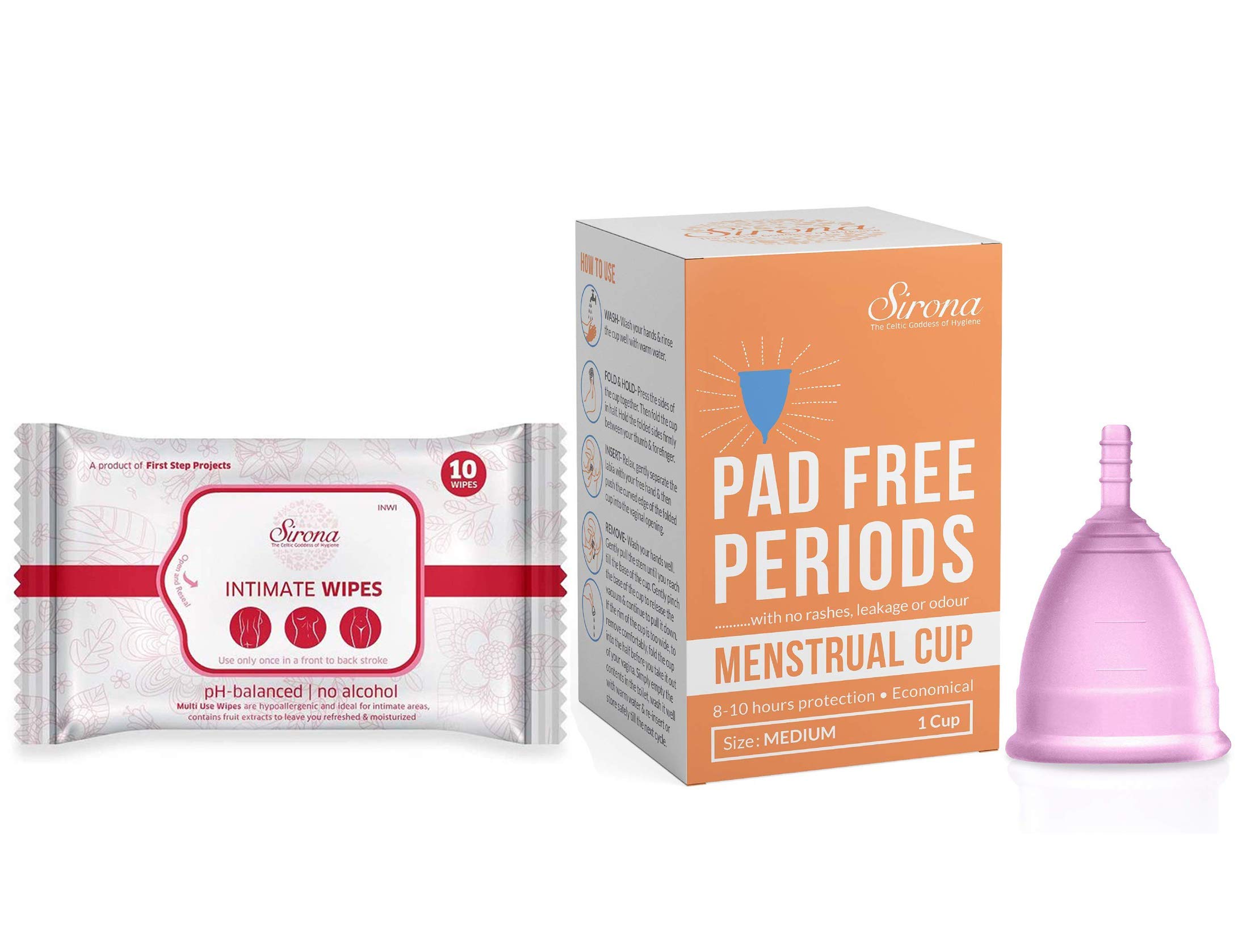 Sirona 10 Medium Menstrual Cups & Wet Wipes