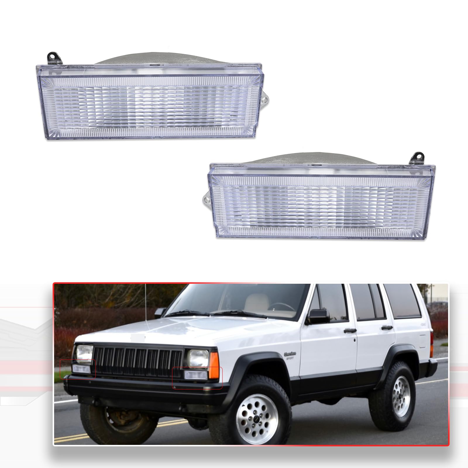 MODIPIM Clear Lens 2PCS L/R Front Bumper Park Turn Signal Light Kit For Jeep Cherokee 1984-1996 & Comanche 1986-1992