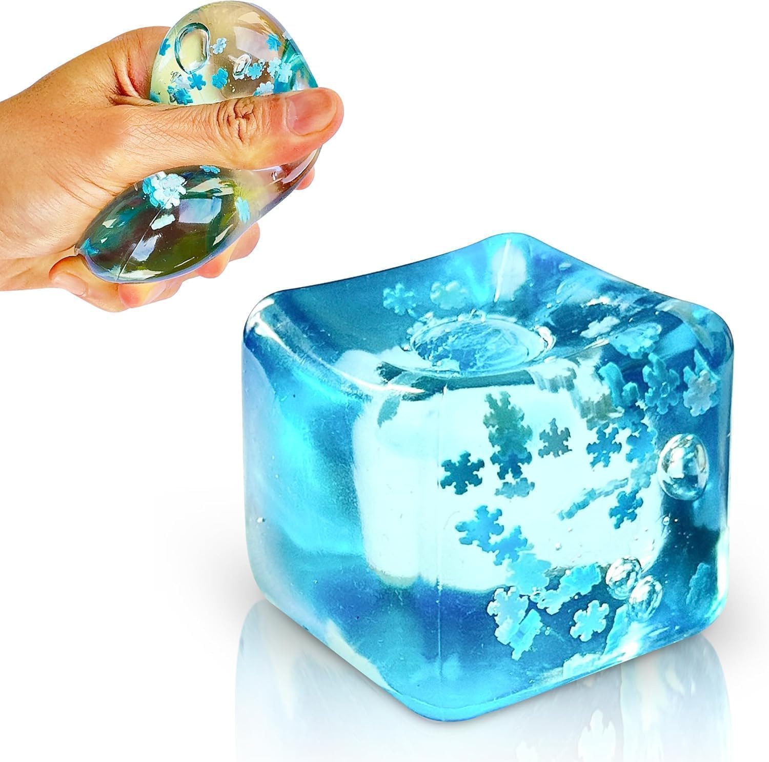 Stress Balls Ice Cube with Snowflakes Inside for Your Best Mellow and Chill, Snow Pieces Silent Nice Square Shape Anxiety Sensory Squishy Fidget Toy Slow Rise, Classroom Prizes, Calming Adults.-image-19