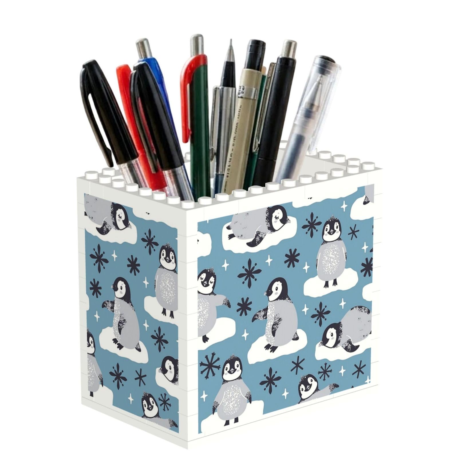 Poadnly Cute Penguins And Snowflakes, Pen Pot Pencil Holder for Office Home School, Compact Desk Organiser for Office Stationery