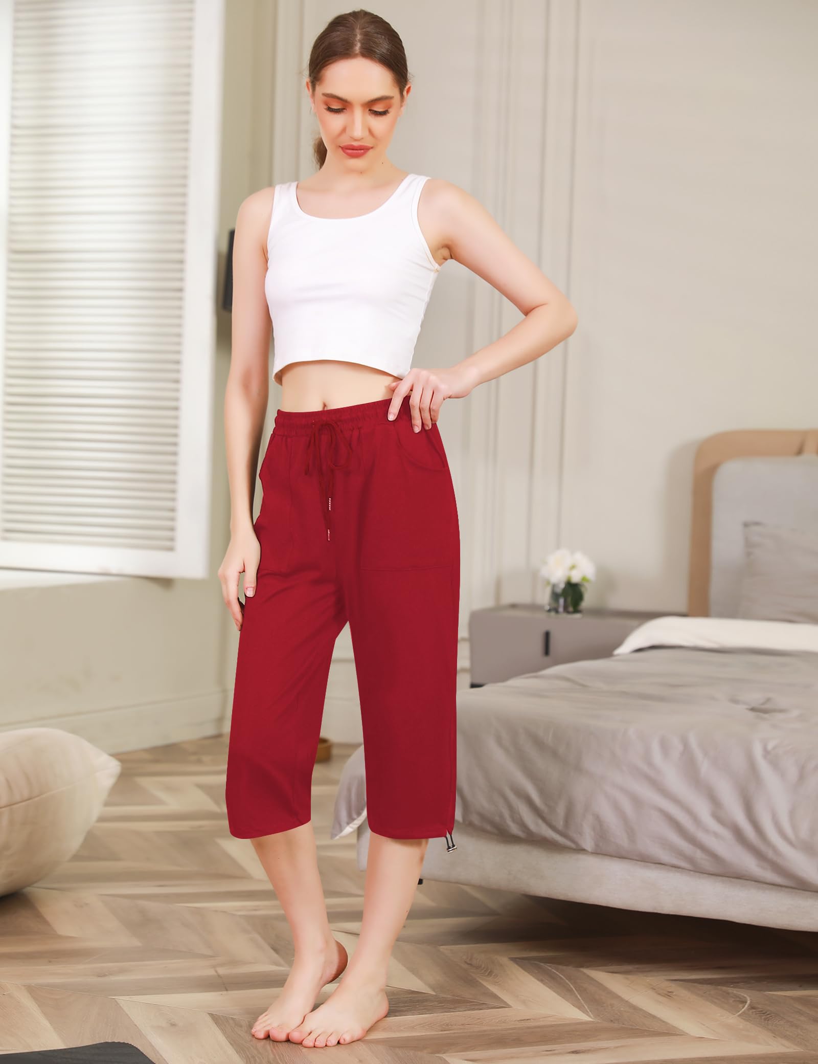 Totatuit Pantaloni Capri Donna Estivi Pantaloni Sportivi Donna Pantaloni 3/4 Donna Cotone Regolabile con Tasca Pantaloni Pinocchietto Cropped Estivi Donna Jogging Yoga Pinocchietti Donna