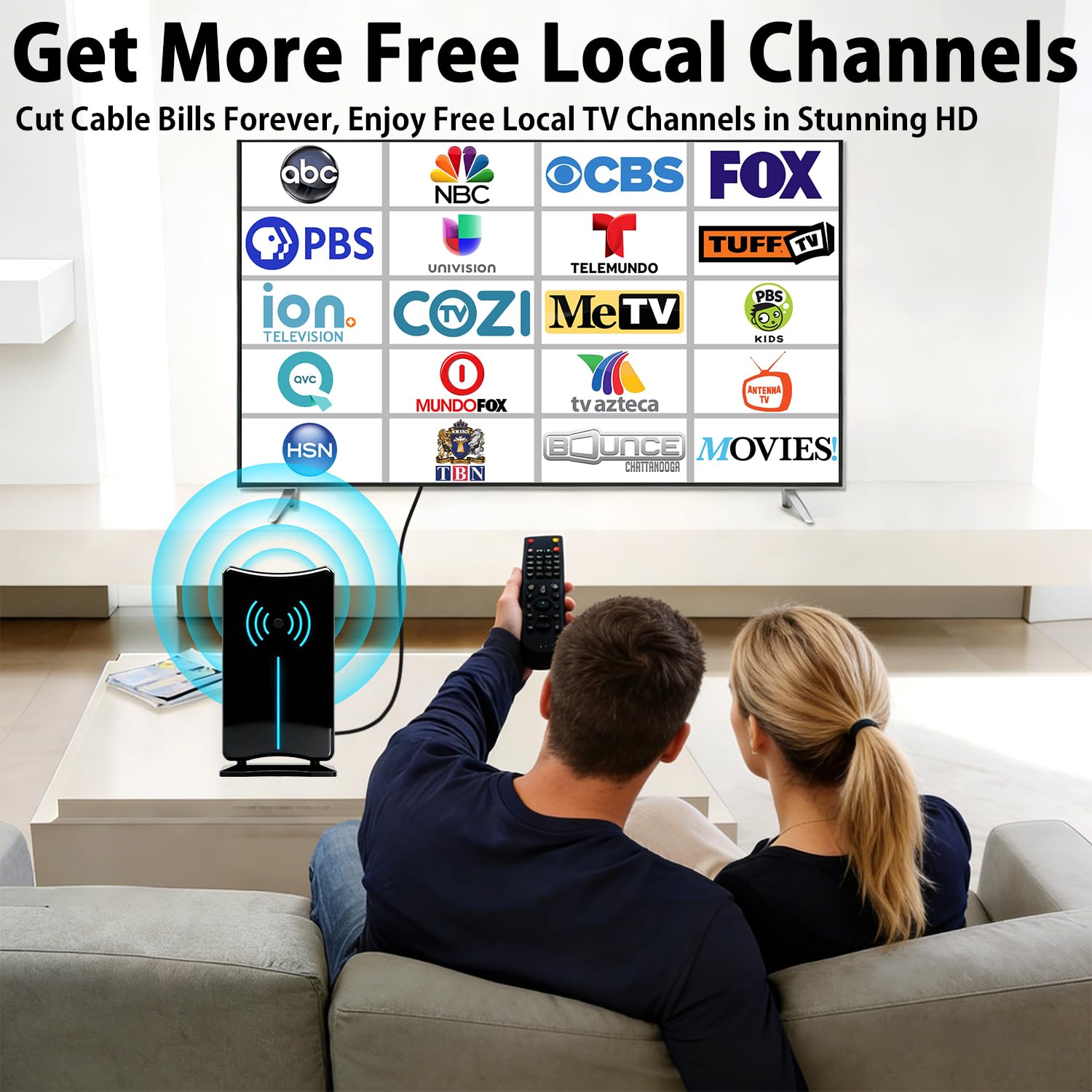 Antena interior para Smart TV, antena HDTV para todos los televisores con amplificador de señal de amplificador, compatible con 4K 1080p, antenas de fácil instalación para televisores sin cable (DT028