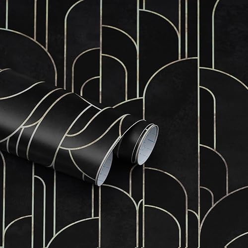 Papel tapiz para despegar y pegar, papel de pared geométrico negro de 16.1 x 78.7 pulgadas, papel tapiz extraíble, color degradado, autoadhesivo,