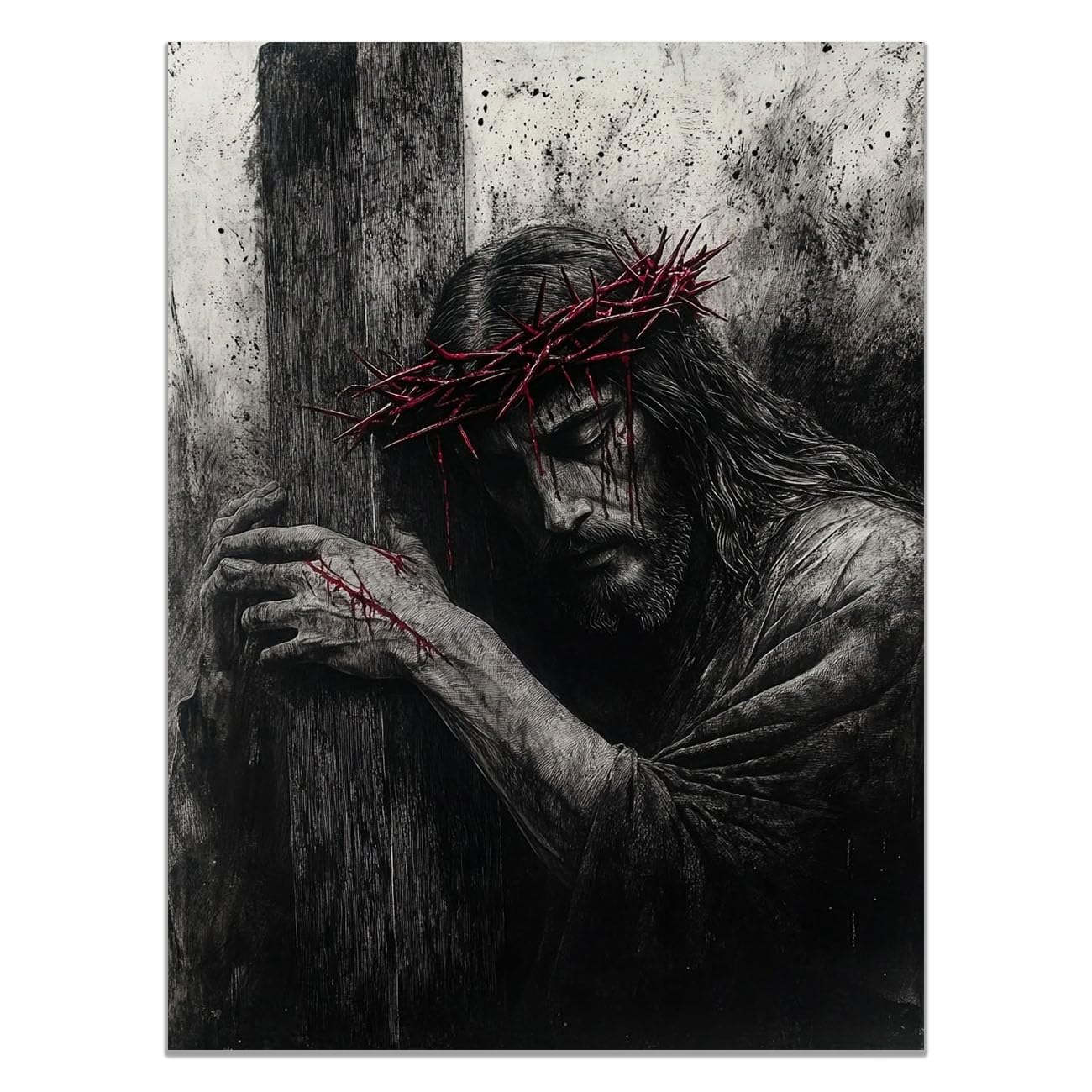 QUSAAOU Christian murals Sketch Jesus with the Bible Jesus canvas murals Canvas Wall Decor，Suitable for office,living room,bedroom and church decoration(black white)-50x70cm Unframed