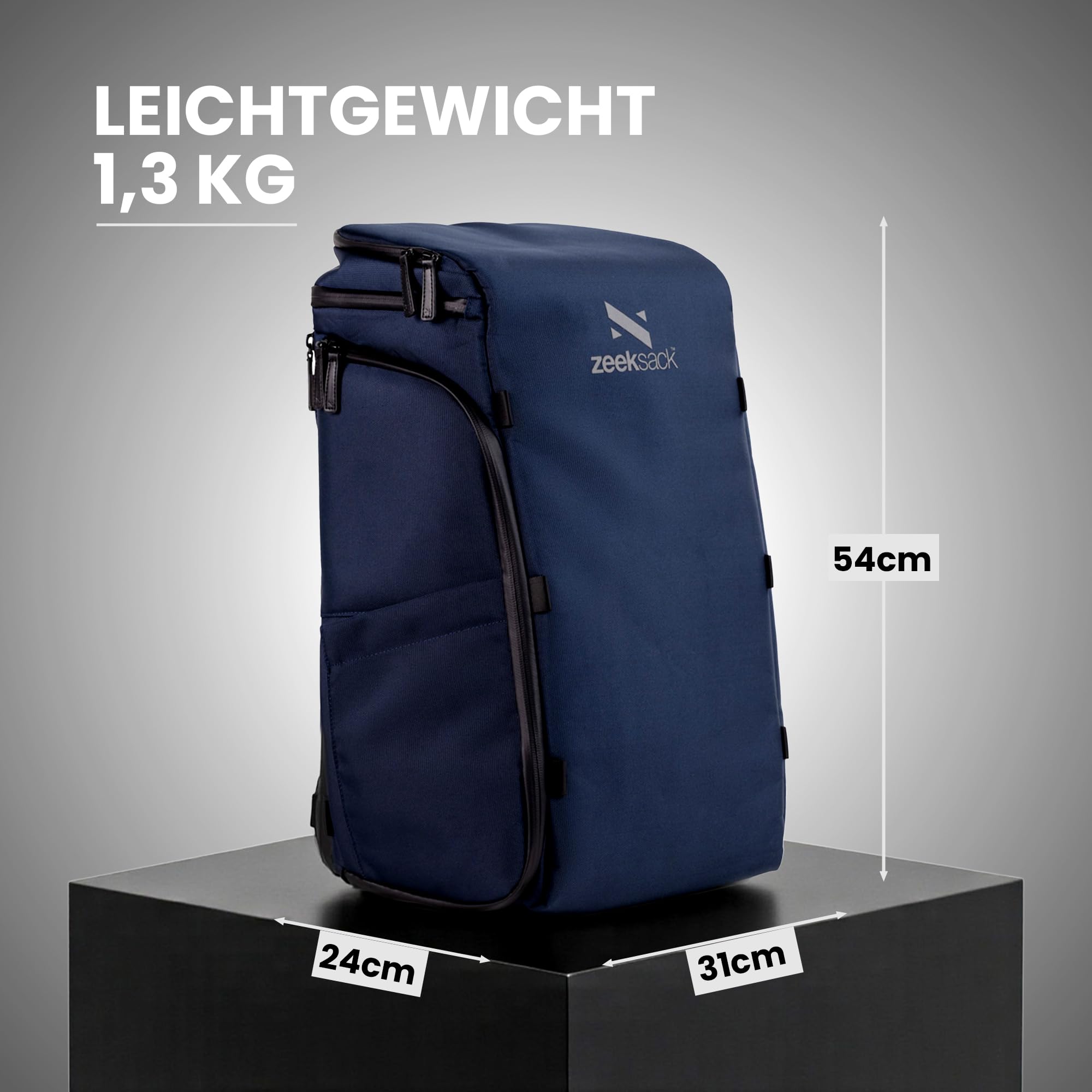 Zeeksack Plecak 30 l – The Organizer plecak podróżny, wyjmowane przegródki – bagaż podręczny do samolotu, pracy, fitnessu i weekendowych wycieczek, czarny, L