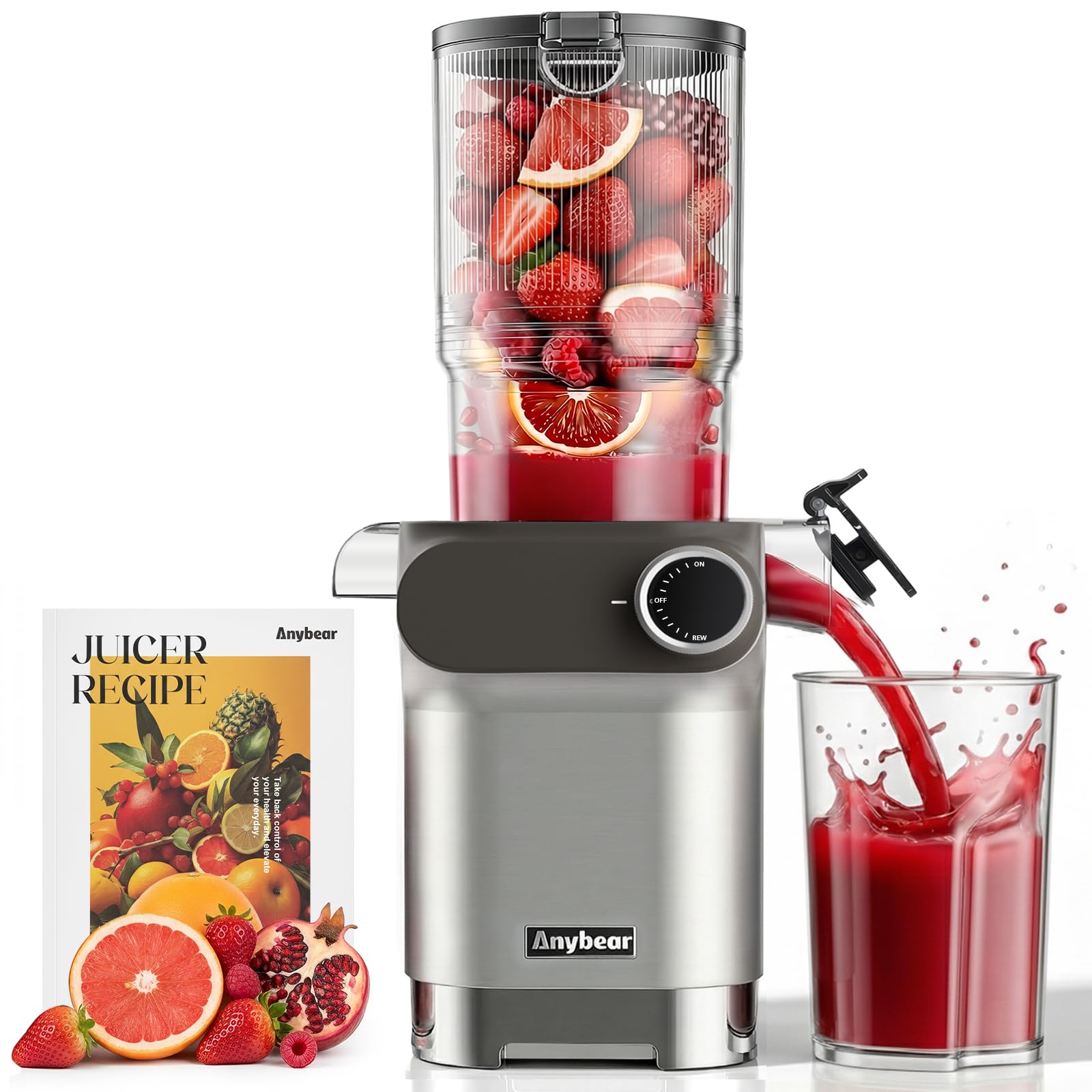 Photo 1 of Anybear Cold Press Juicer 200W Masticating Slow Juicer 4.3" Large Feed Chute Fit Whole Fruits Vegetables | Upgraded Auger | Tritan Material | BPA Free | Juice Recipes (Argent Gray)