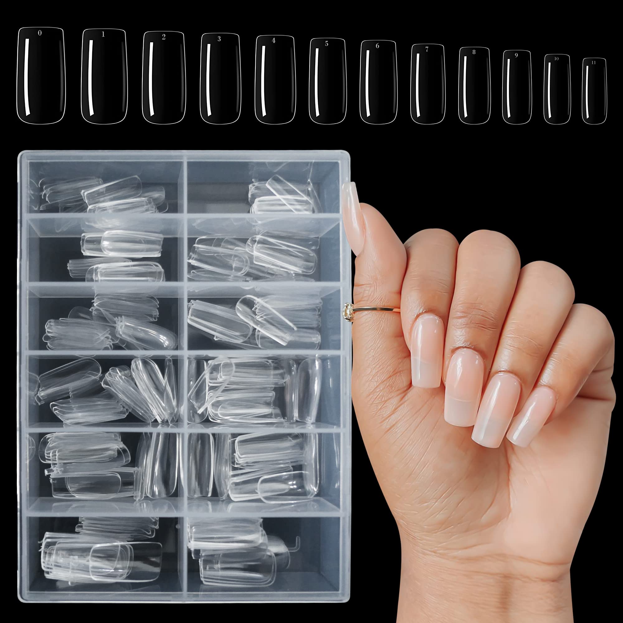 AddFavor240pcs Gel X Nail Tips Square Nails Tips Medium Full Cover Clear Artificial Acrylic False Fake Soft Gel Nail Tips for Salon and Home Nails Extension