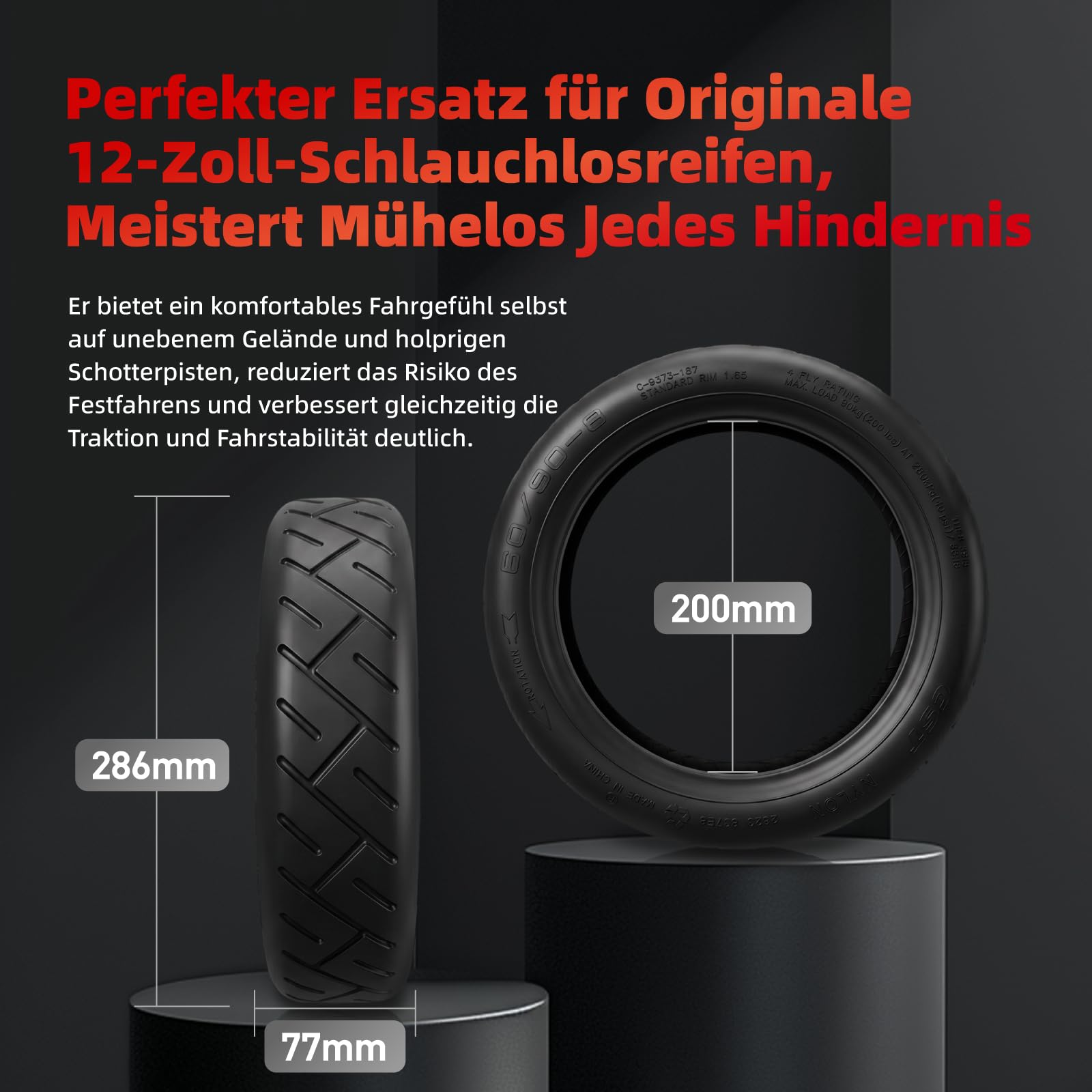 60/90-8 Schlauchloser Reifen für Xiaomi 5 Plus, für Xiaomi 6 Elektroroller, 12 Zoll Tubeless Reifen Zubehör Explosionsgeschützte Verdickte Straßenreifen Ersatzräder (2 Stück)