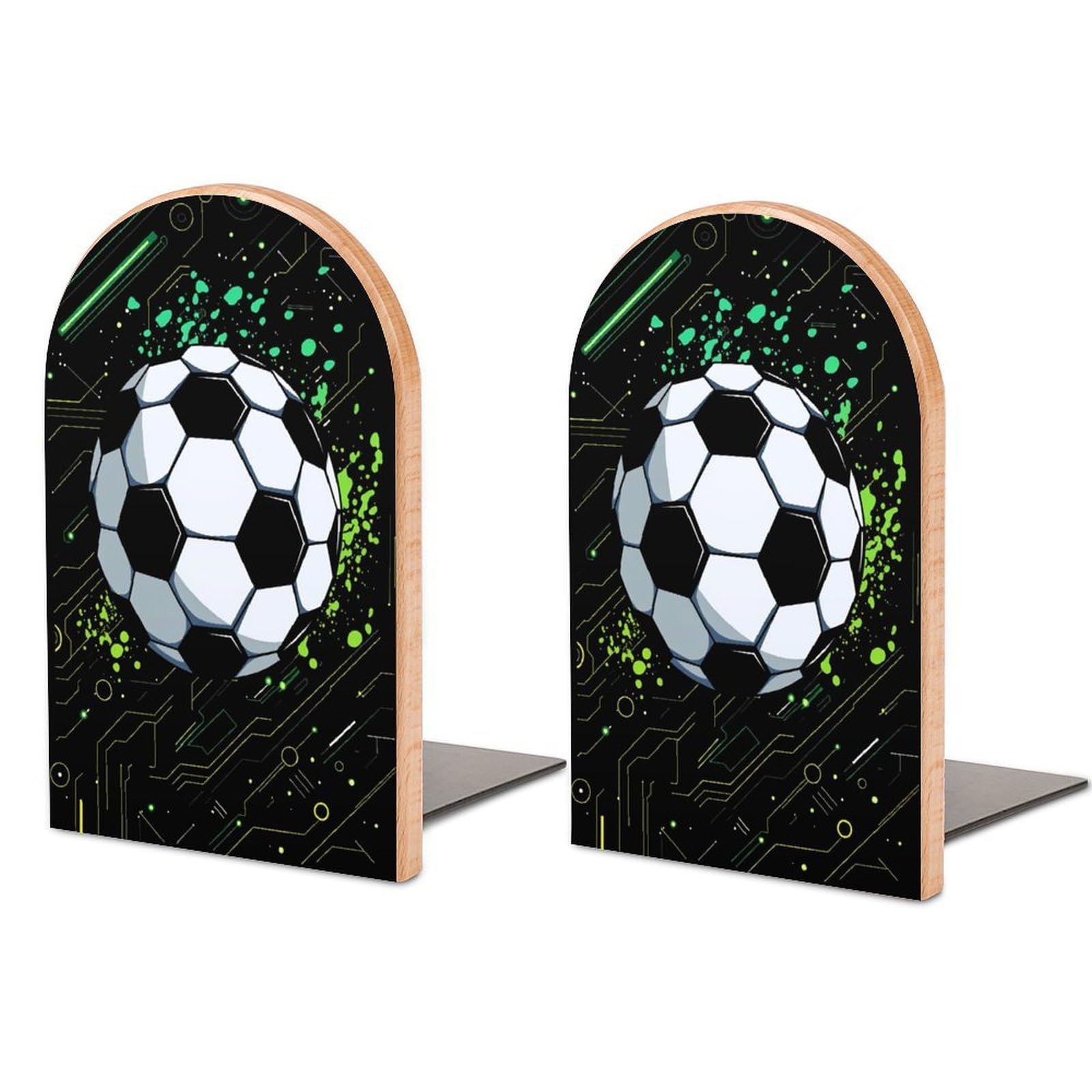 Football Solid Beech Wood Bookends, Decorative Book Ends for Shelves, Non-Skid Desktop Book Organizer for Home Office, Library Decor (1 Pair, 4.7" X 6.7")
